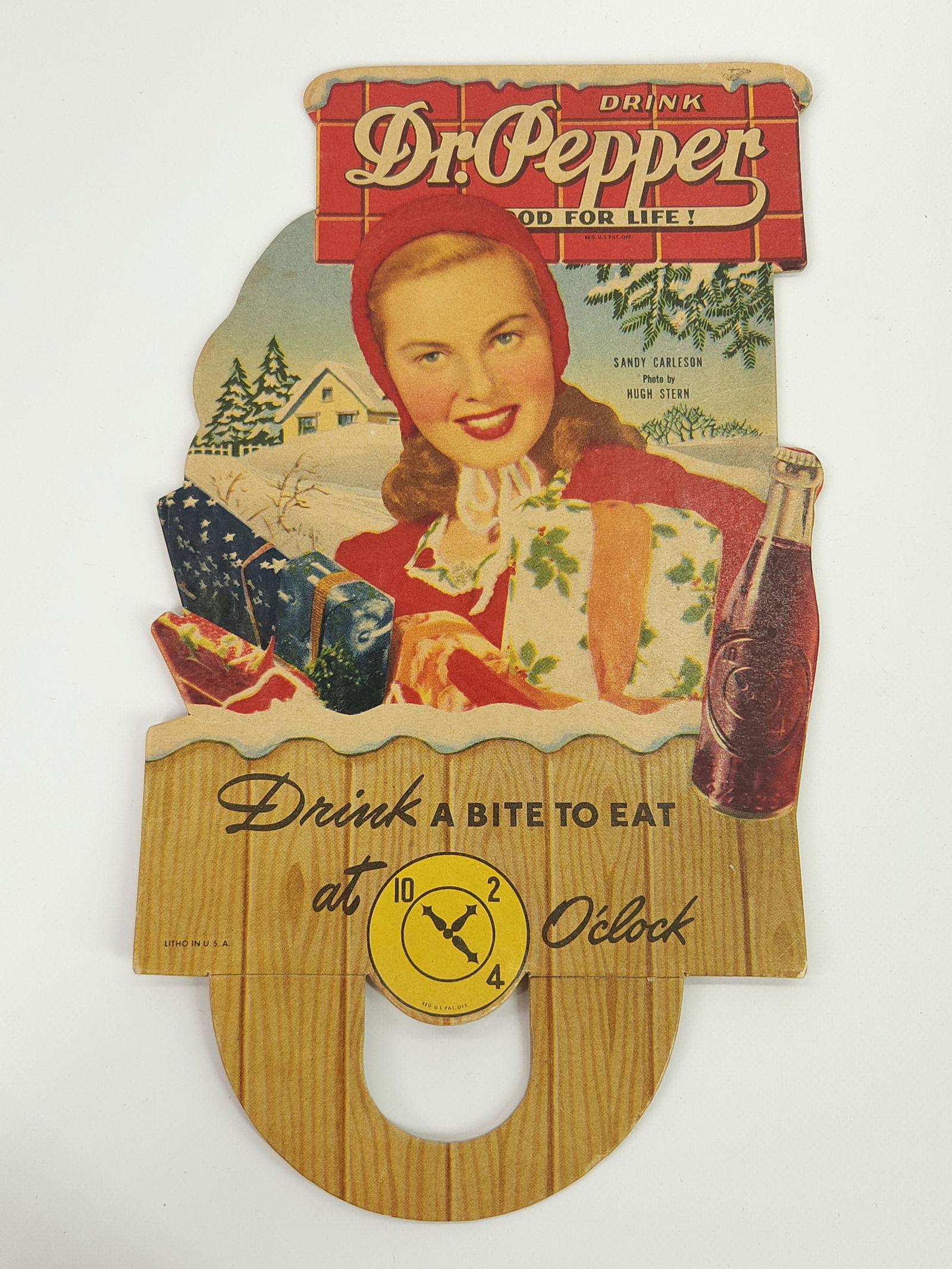 DR. PEPPER ADVERTISING CARDBOARD BOTTLE TOPPER: REMAINS IN VERY GOOD CLEAN CONDITION.