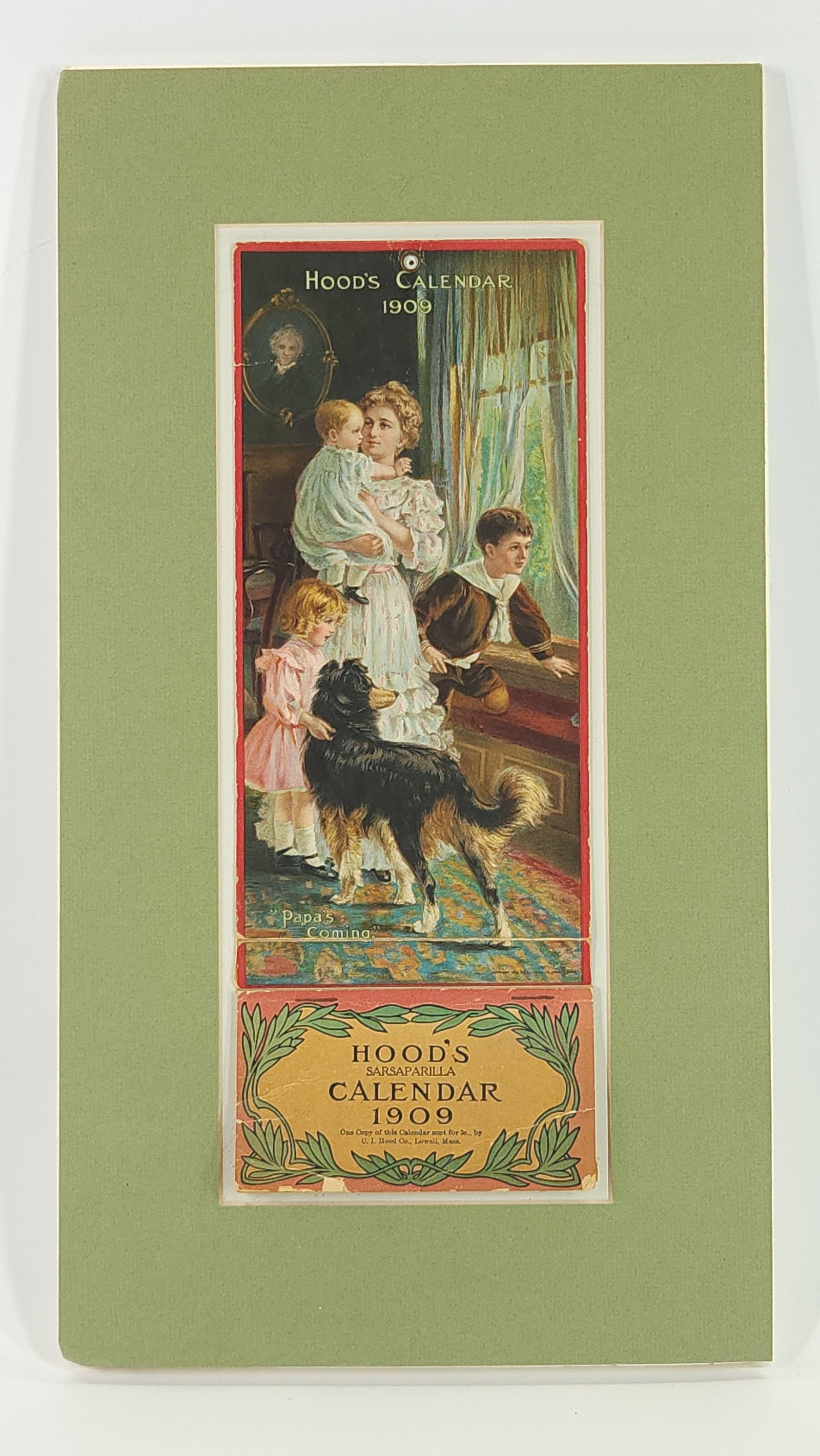1909 HOOD'S SARSAPARILLA CALENDAR: REMAINS IN GOOD CONDITION, SHOWING SOME CREASE. NICELY MATTED AND WRAPPED.