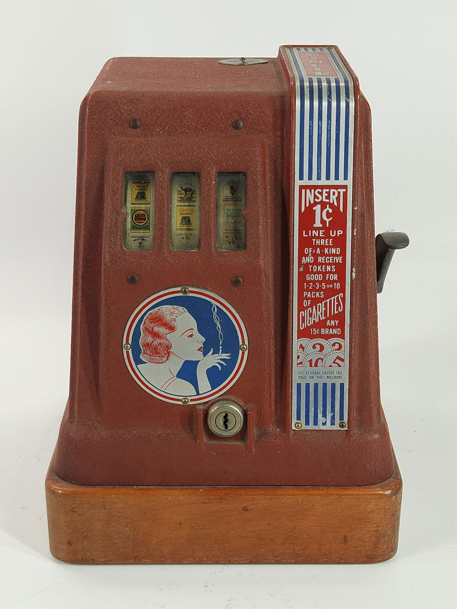 ANTIQUE GINGER 1 CENT COIN OP SIMULATOR CIGARETTE MACHINE (1 of 6)