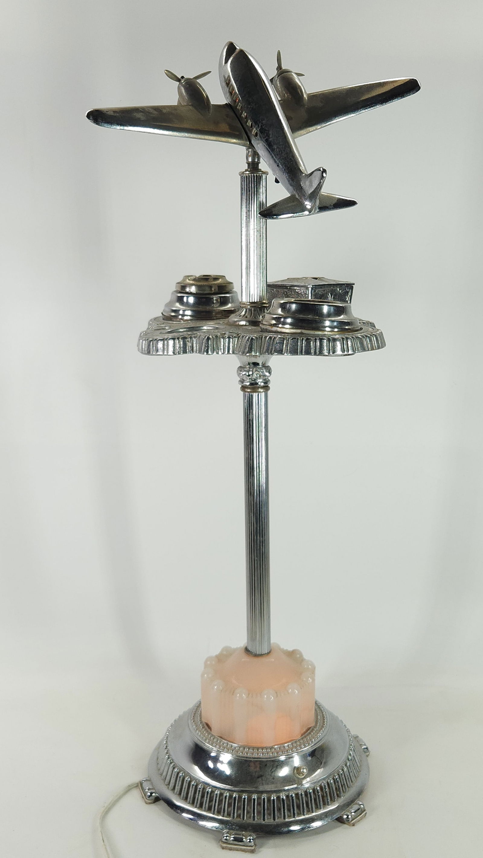 ANTIQUE ART DECO STAINLESS AIRPLANE SMOKING STAND (1 of 7)