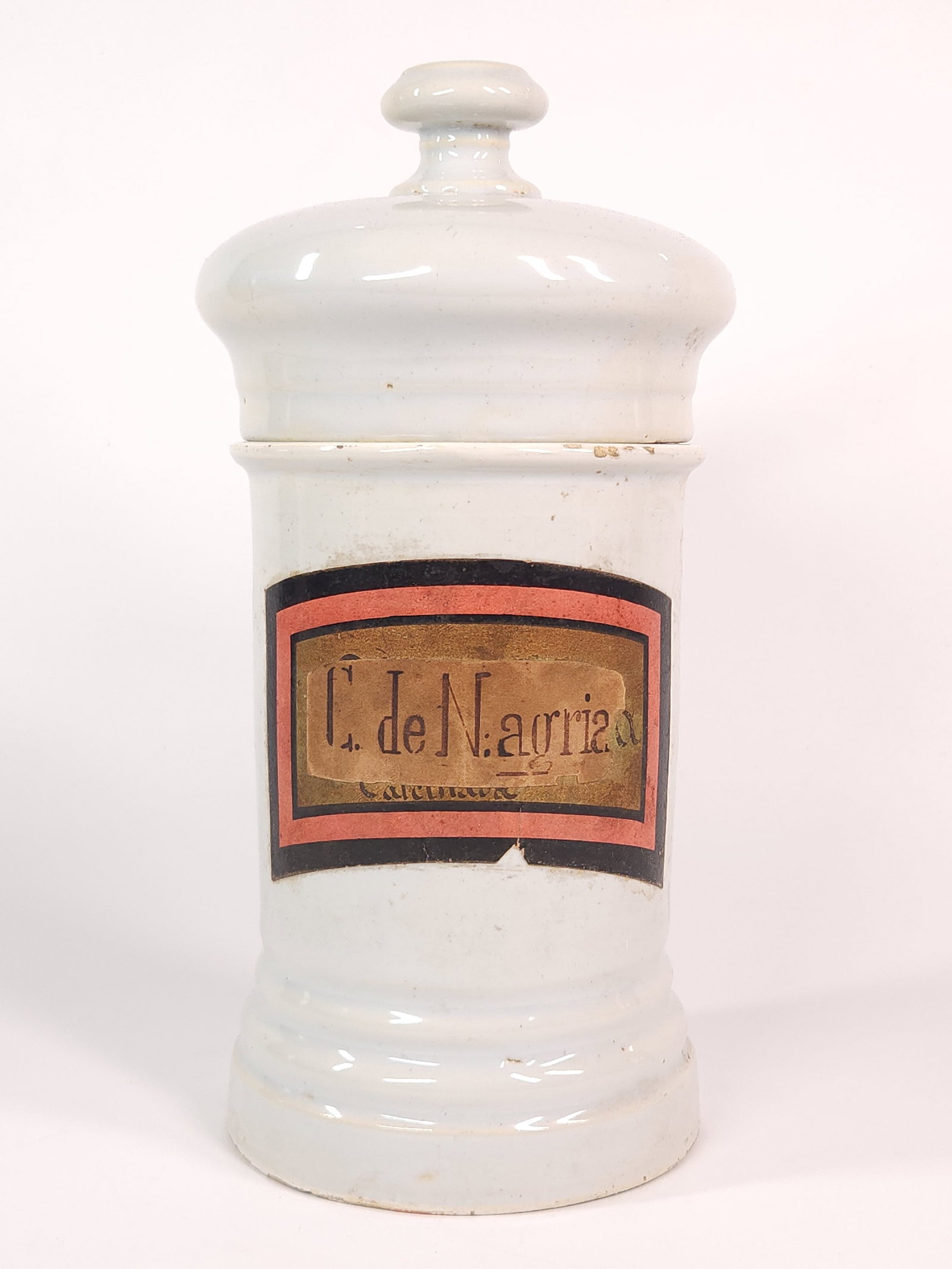 ANTIQUE CERAMIC APOTHECARY JAR W/ PAPER LABEL (1 of 5)