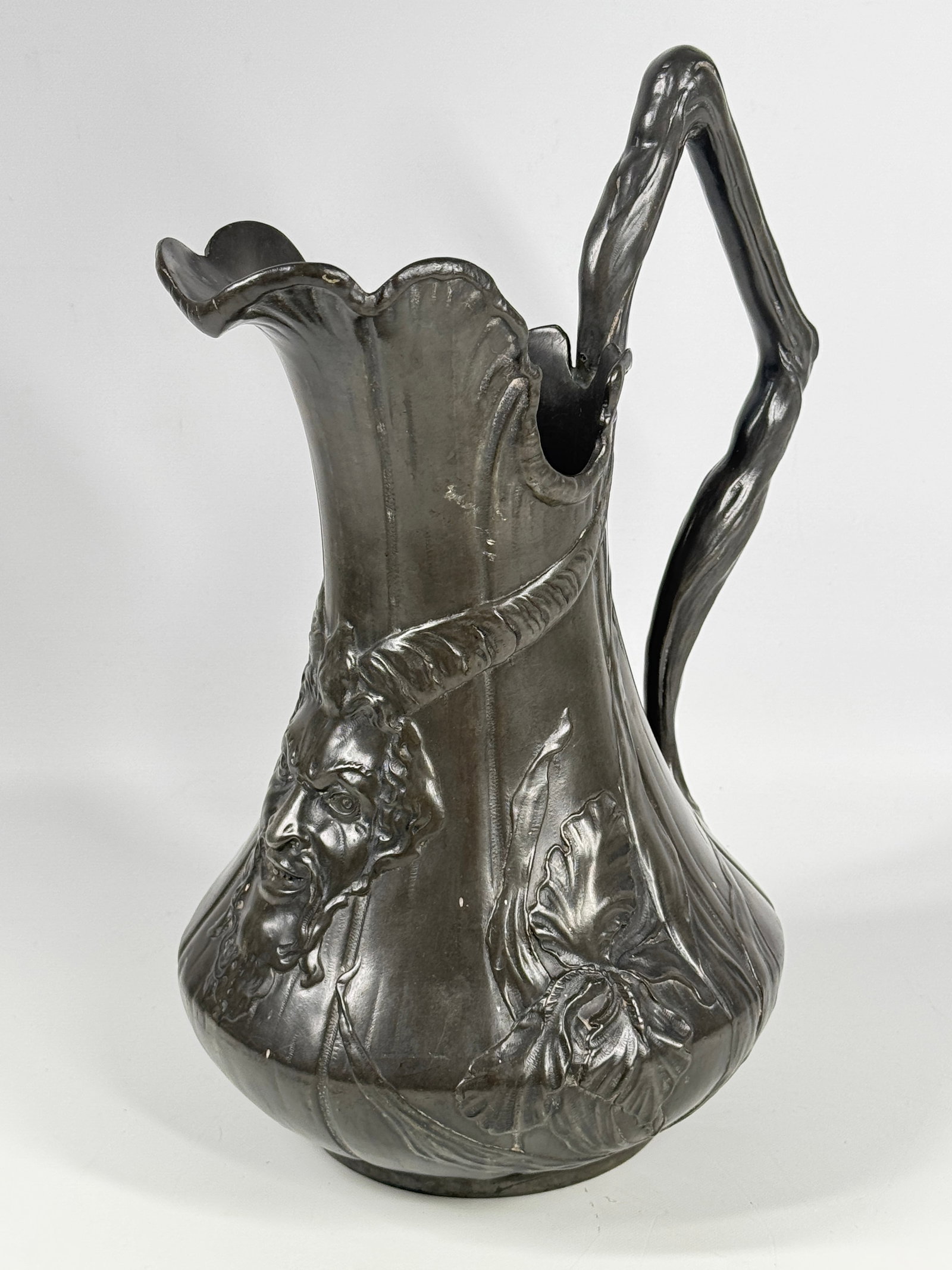 ANTIQUE SILVERPLATED HORNED DEVIL WATER PITCHER (1 of 5)
