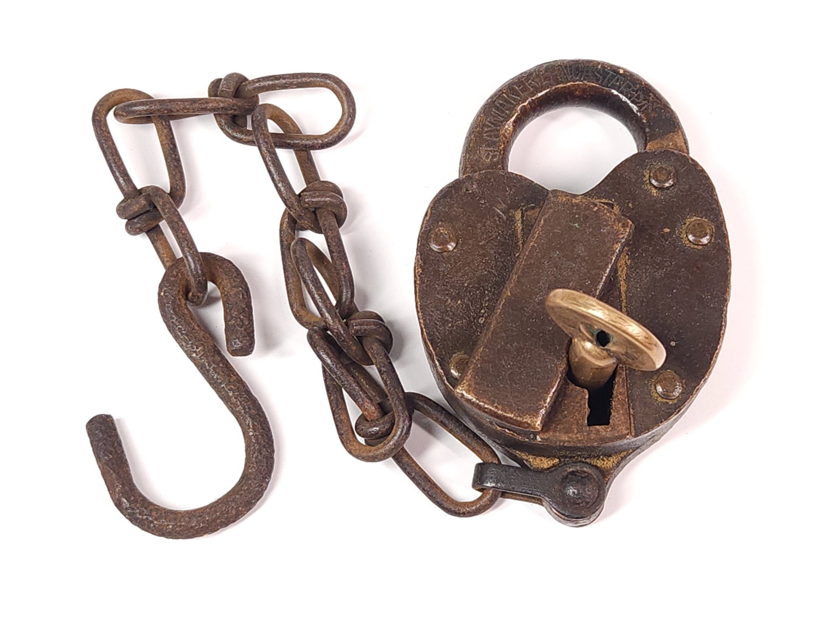 N.B.R. BRASS RAILROAD SLAYMAKER LOCK & KEY (1 of 4)