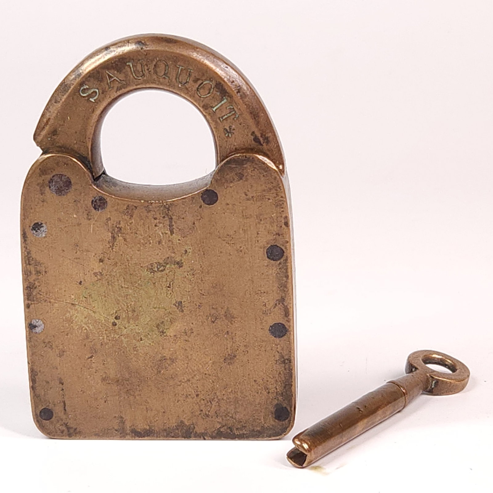 ANTIQUE H. GRAY BRASS LOCK W/ PIN KEY (1 of 4)