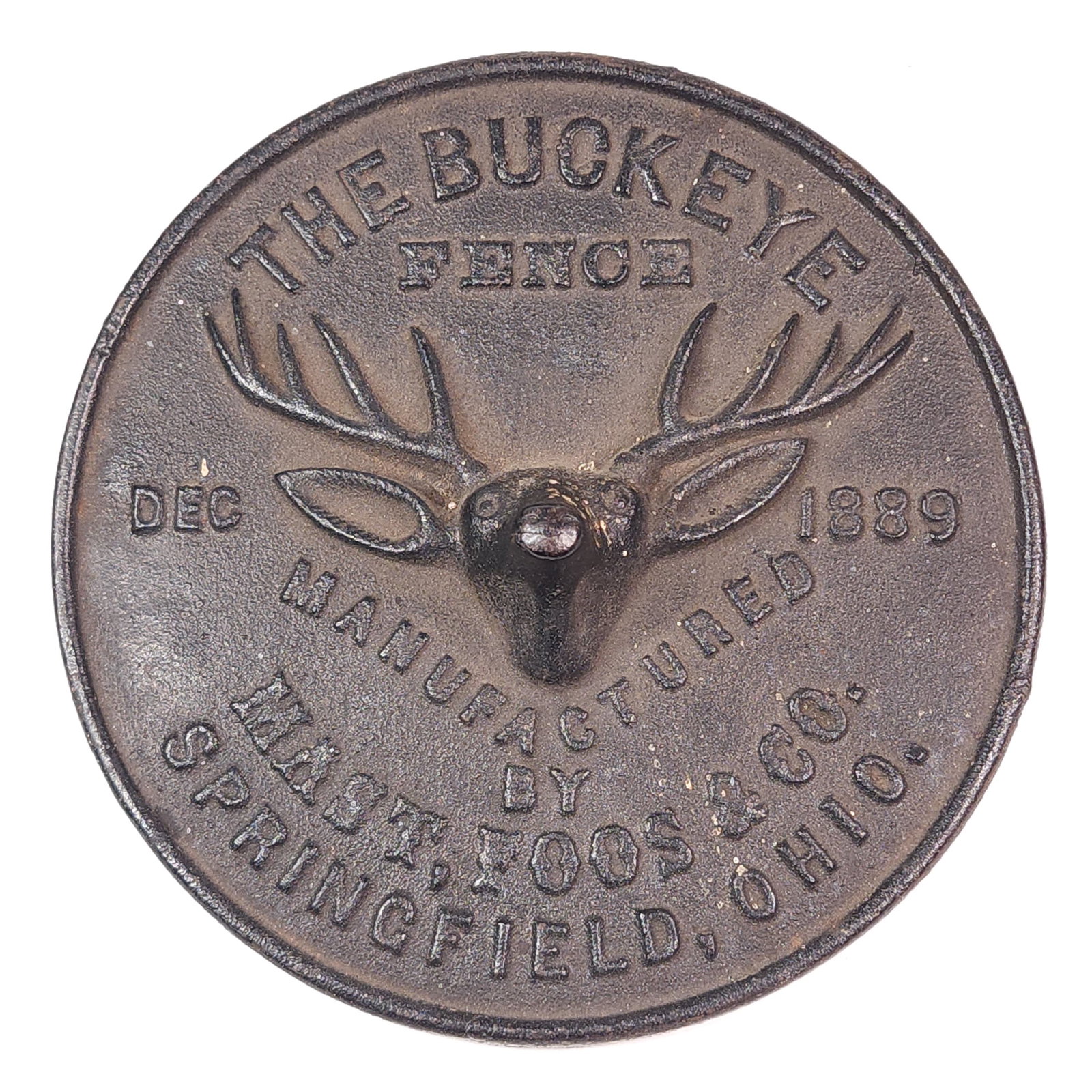 1889 CAST IRON THE BUCKEYE FENCE ADVERTISING PLAQUE (1 of 3)