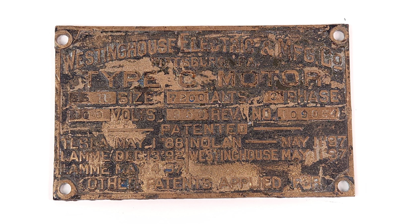 ANTIQUE CAST METAL WESTINGHOUSE ELECTRIC TYPE C MOTOR EMBLEM (1 of 3)