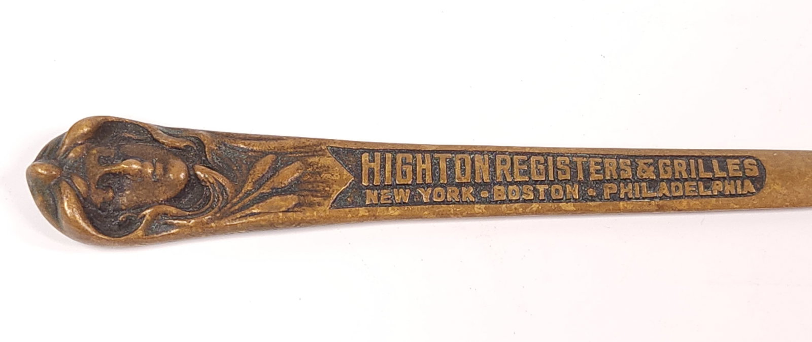 HIGHTON REGISTERS & GRILLES ADVERTISING LETTER OPENER: REMAINS IN GOOD CONDITION, SHOWING SOME TYPICAL WEAR.