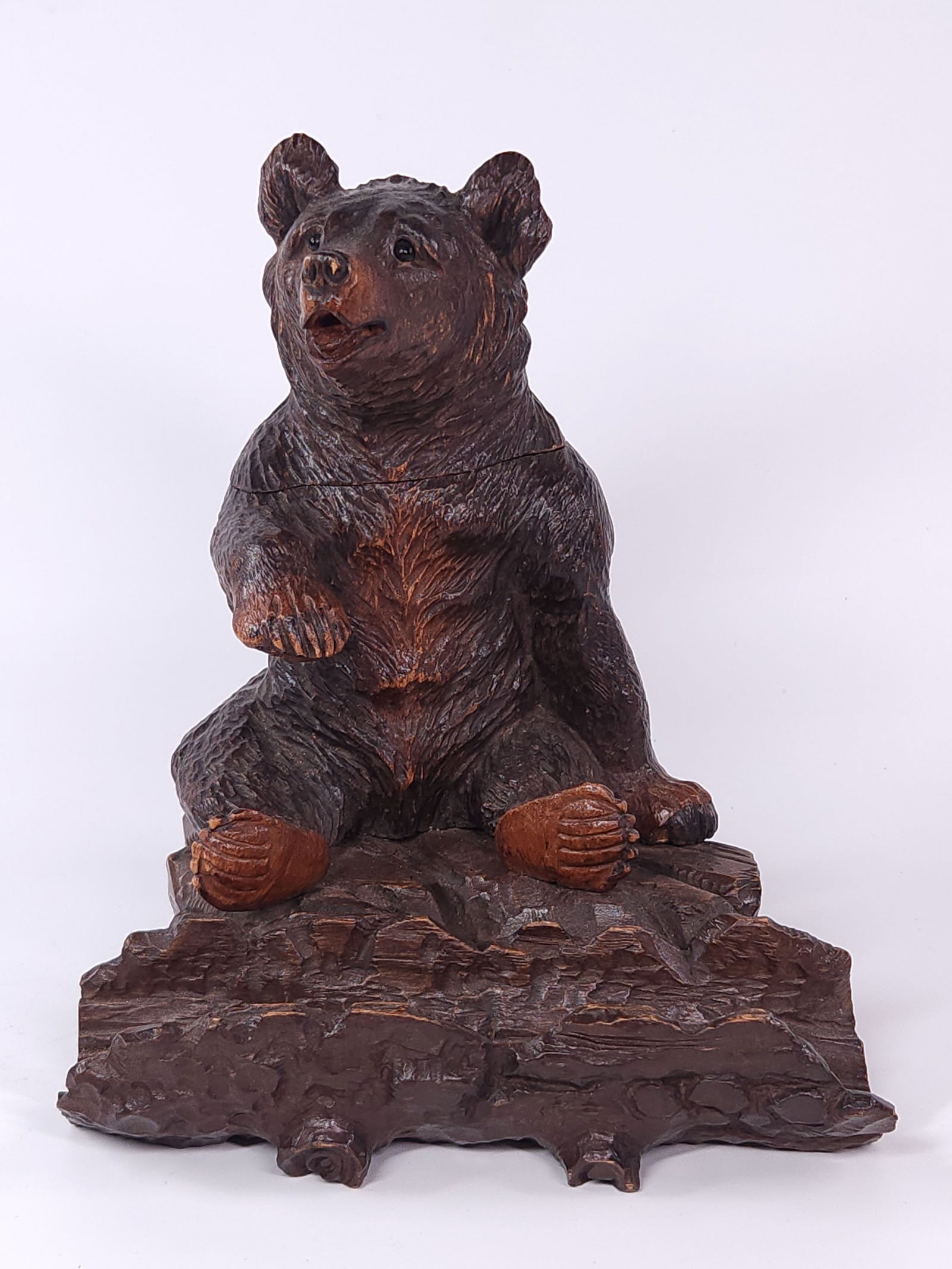 ANTIQUE BLACK FOREST WOOD BEAR CUB INK WELL PEN STAND (1 of 12)