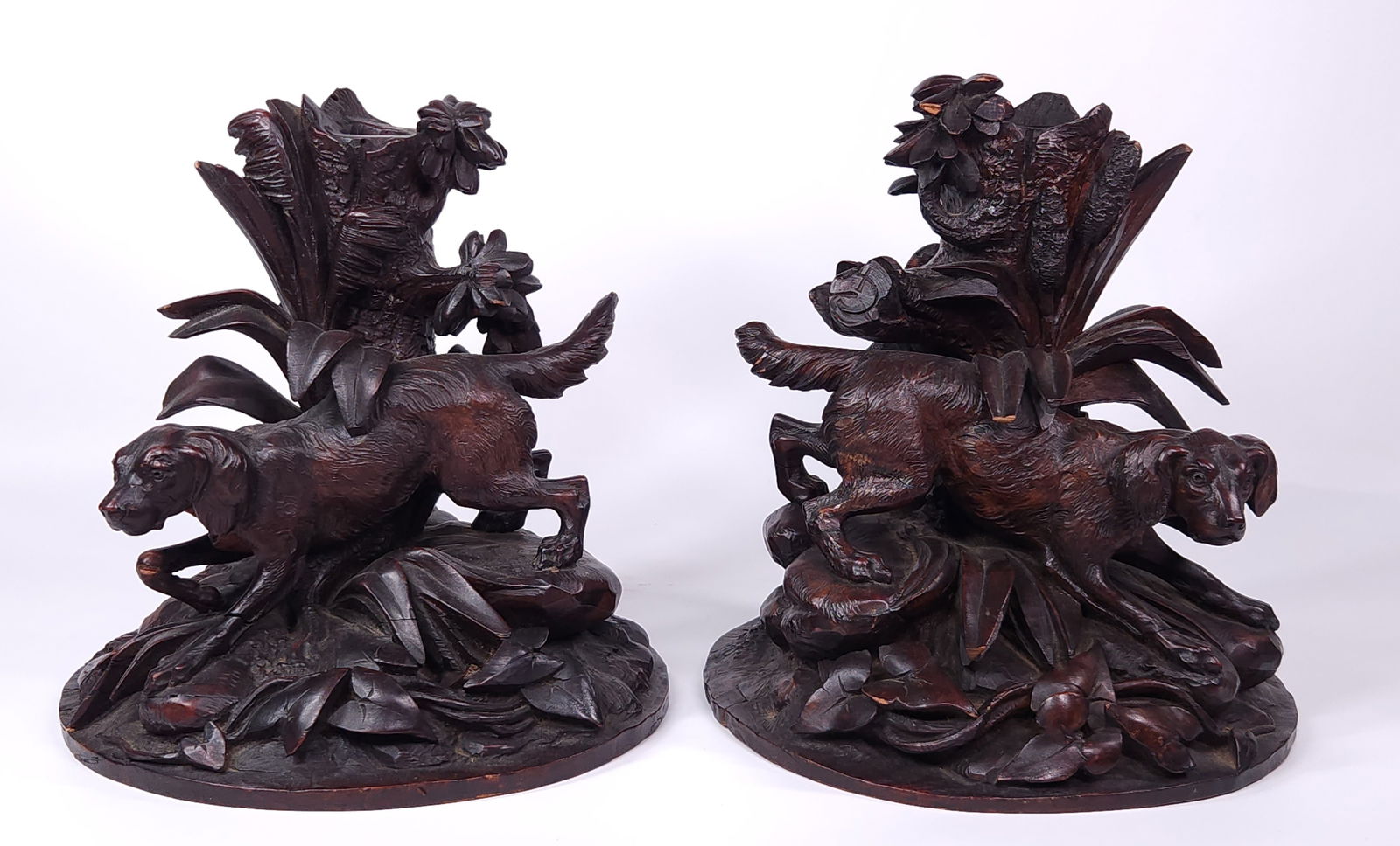 ANTIQUE BLACK FOREST CARVED DOG CANDLESTICK PAIR (1 of 14)