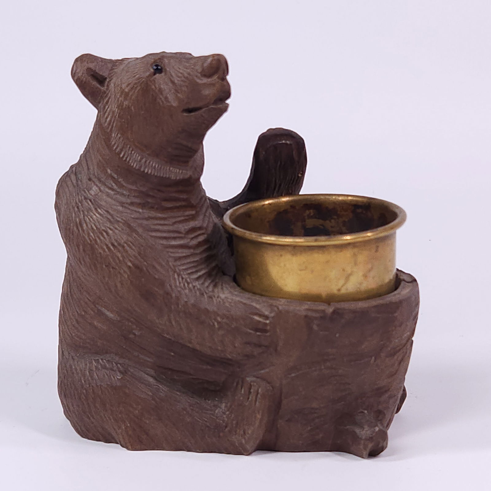 ANTIQUE BLACK FOREST CARVED BEAR W/ SMALL METAL DISH (1 of 6)
