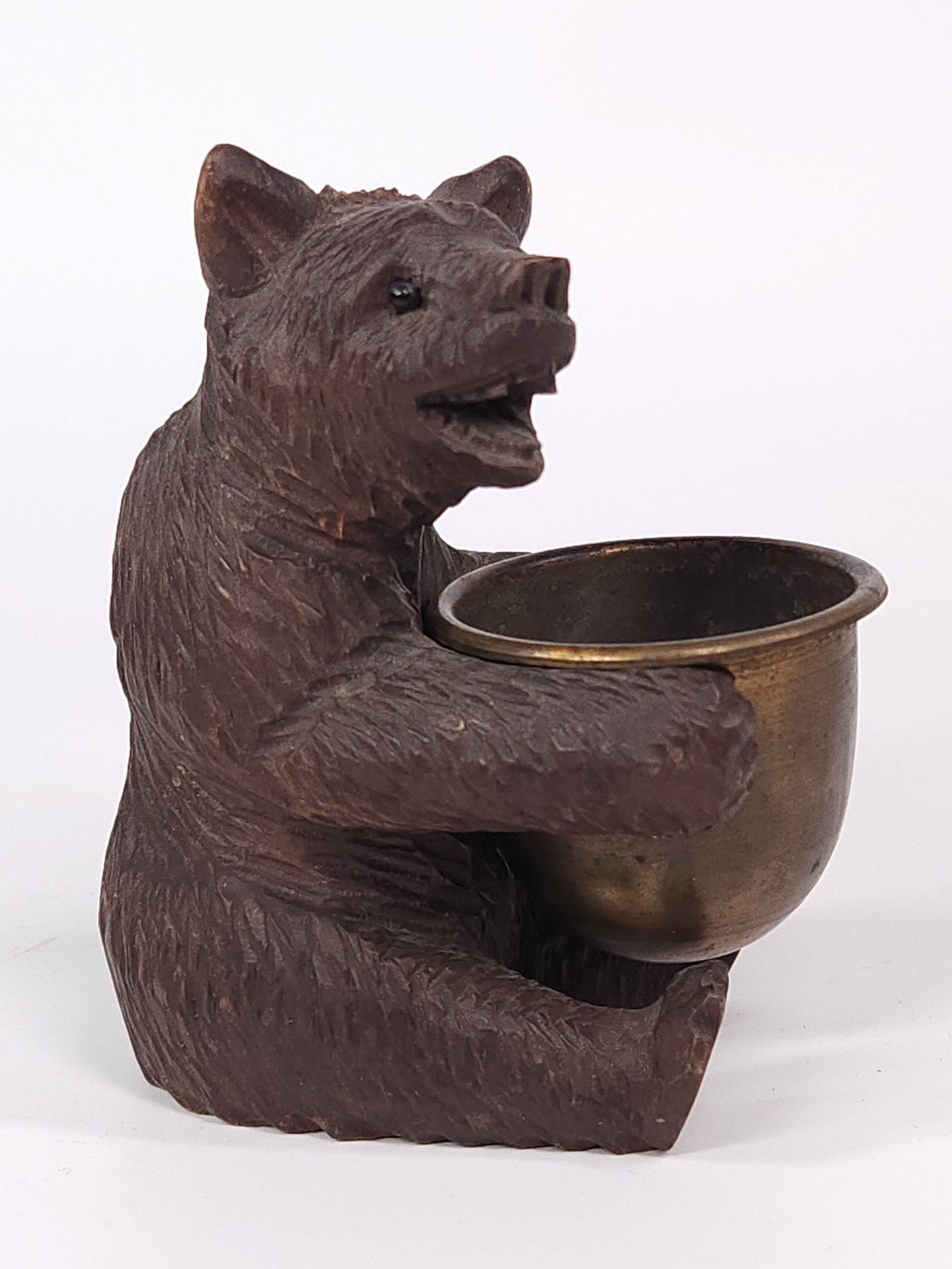 BLACK FOREST SITTING BEAR WOOD CARVING W/ DISH (1 of 5)