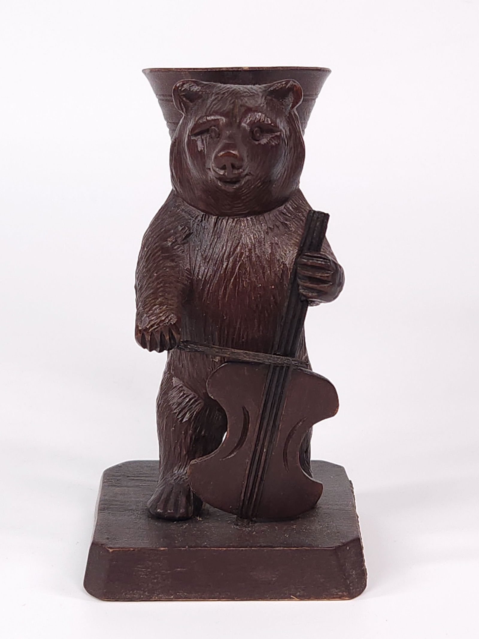 ANTIQUE BLACK FOREST WOOD CARVED BEAR VIOLIN TOOTHPICK HOLDER (1 of 6)