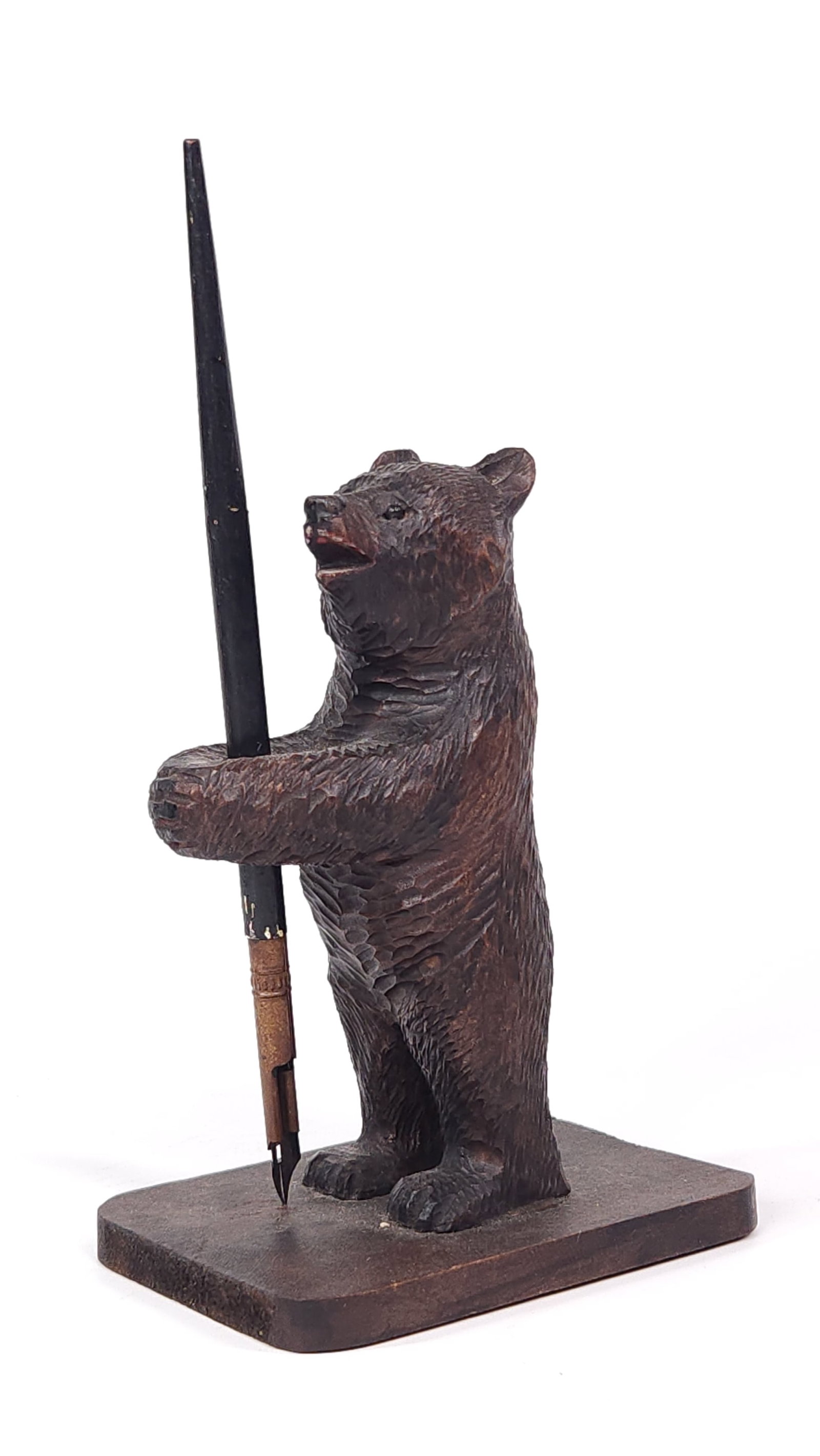 ANTIQUE BLACK FOREST CARVED STANDING BEAR PEN STAND (1 of 6)