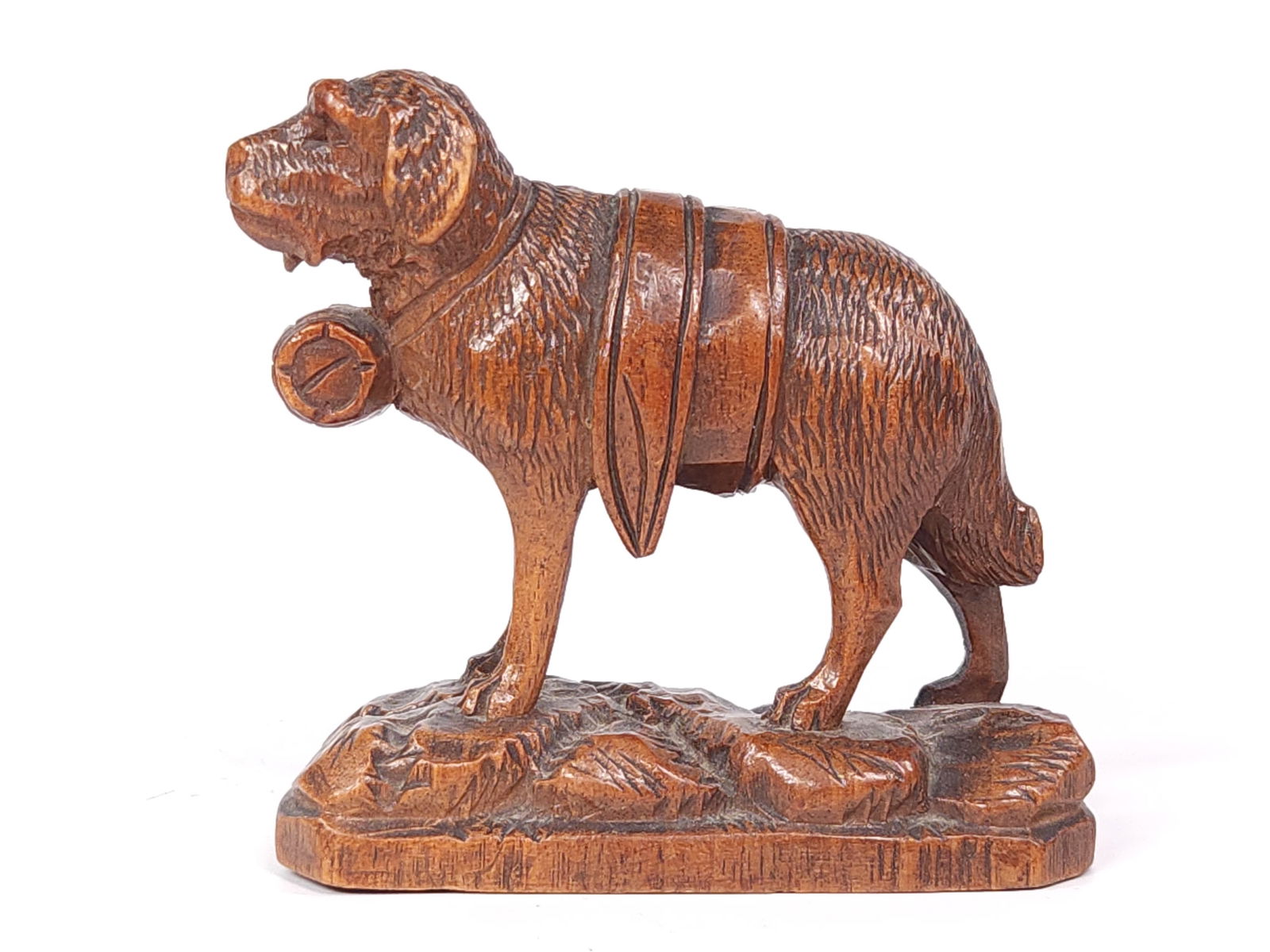 ANTIQUE FOLK ART WOOD CARVED SAINT BERNARD W/ BARREL (1 of 6)