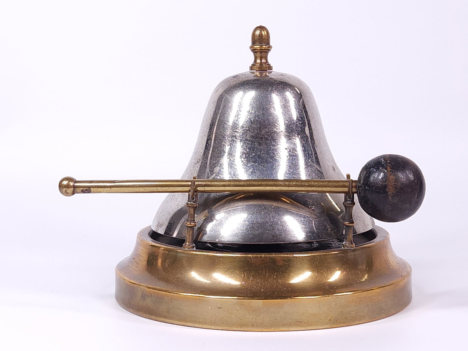 ANTIQUE BRASS & NICKEL MINIATURE HOTEL BELL W/ STRIKE HAMMER (1 of 4)