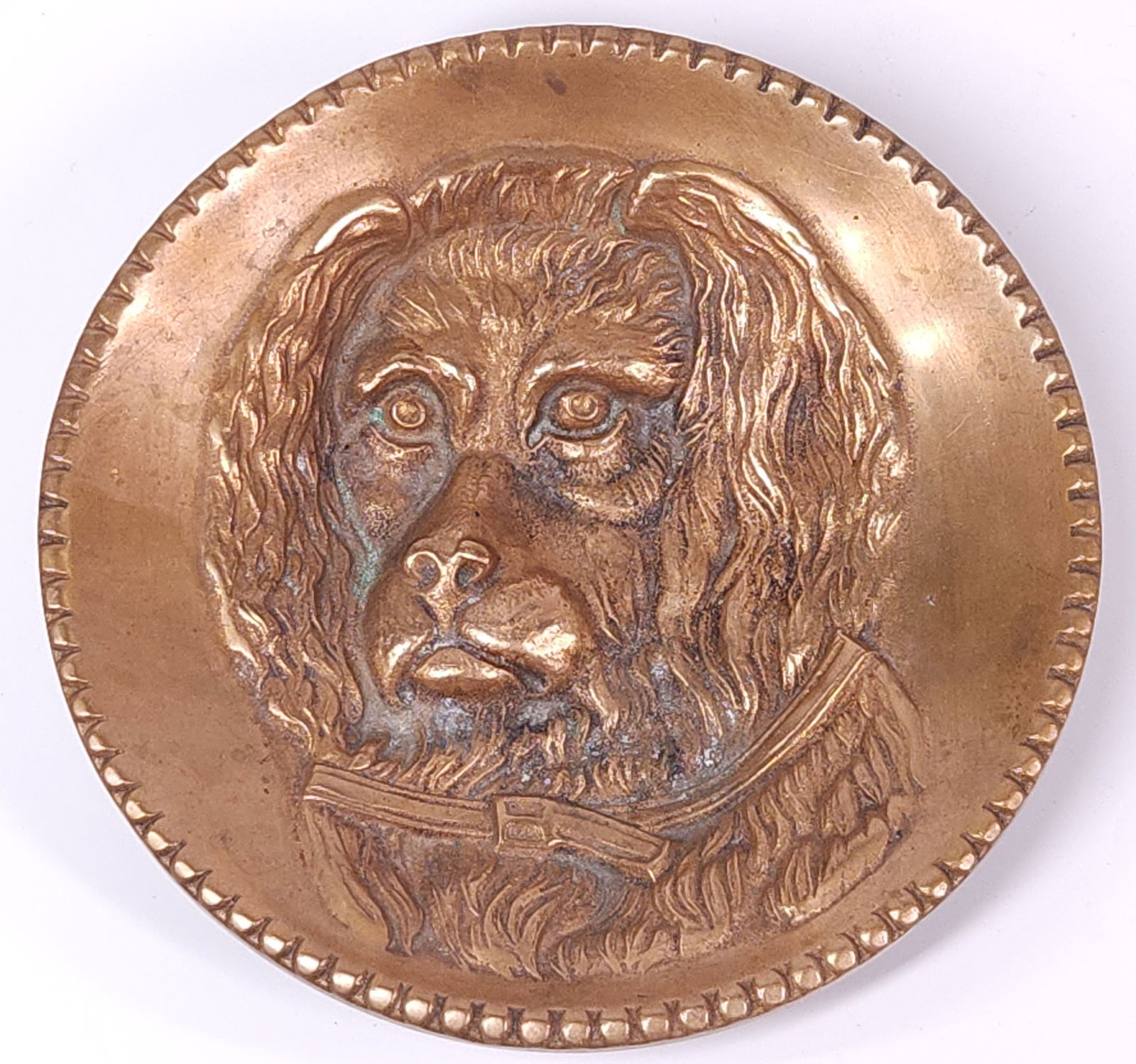 ANTIQUE CAST BRASS METAL DOG CHARGER PLATE (1 of 4)