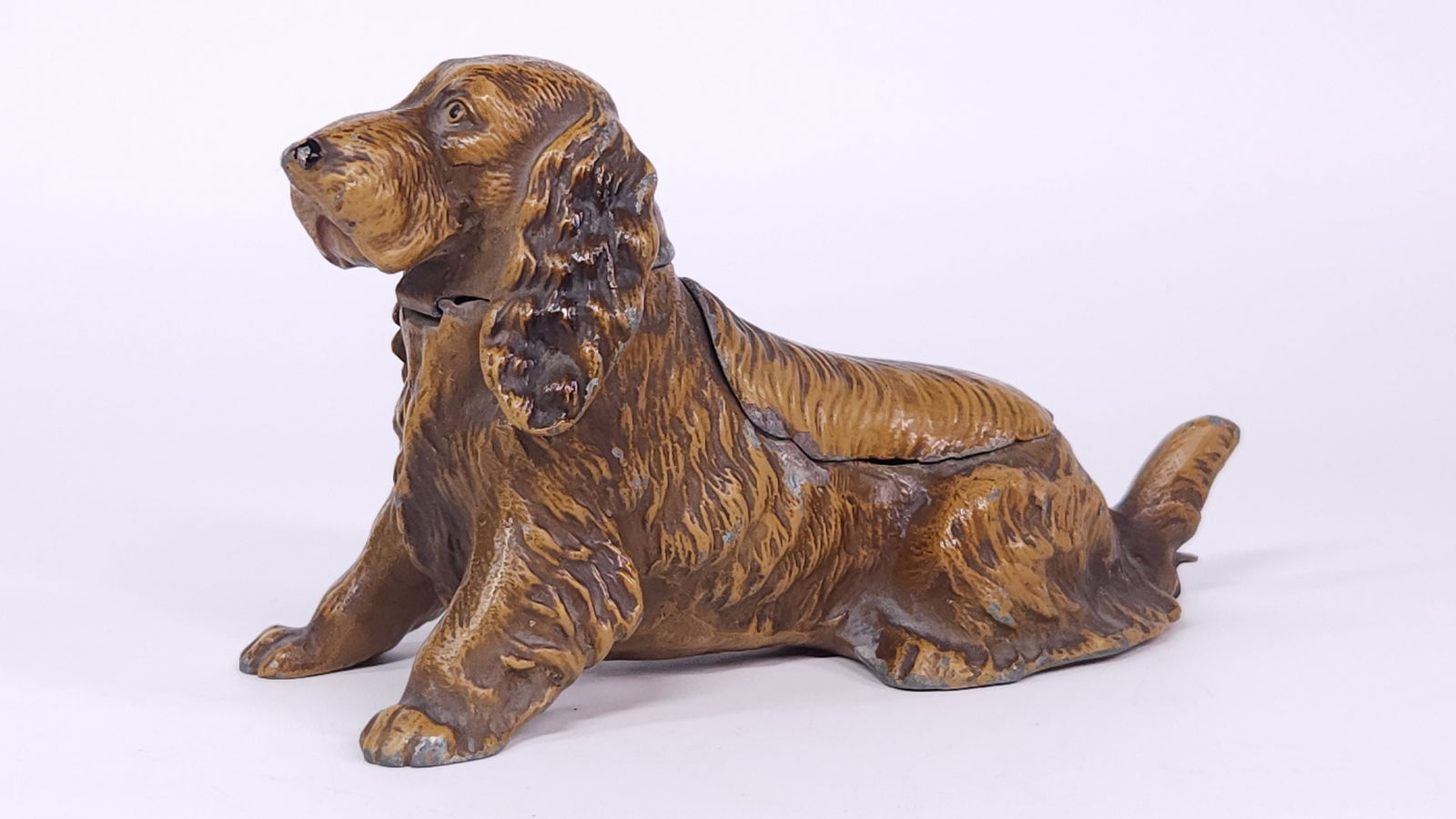 ANTIQUE PAINTED CAST METAL DOG PIPE REST, MATCH SAFE, STRICKER (1 of 4)