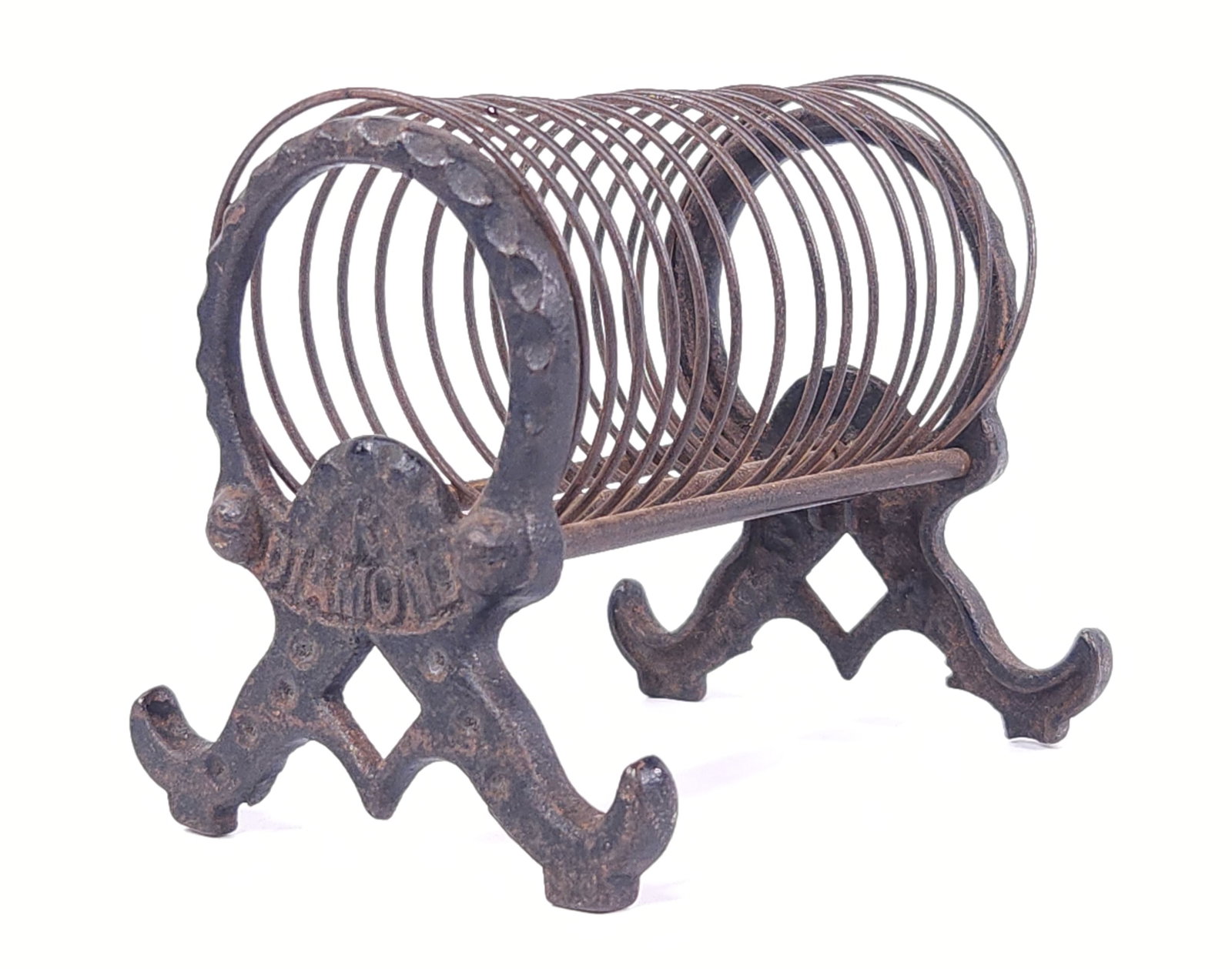 ANTIQUE CAST IRON DIAMOND RECEIPT NOTE HOLDER: REMAINS IN FAIR TO GOOD USED CONDITION, SHOWING SOME TYPICAL WEAR.