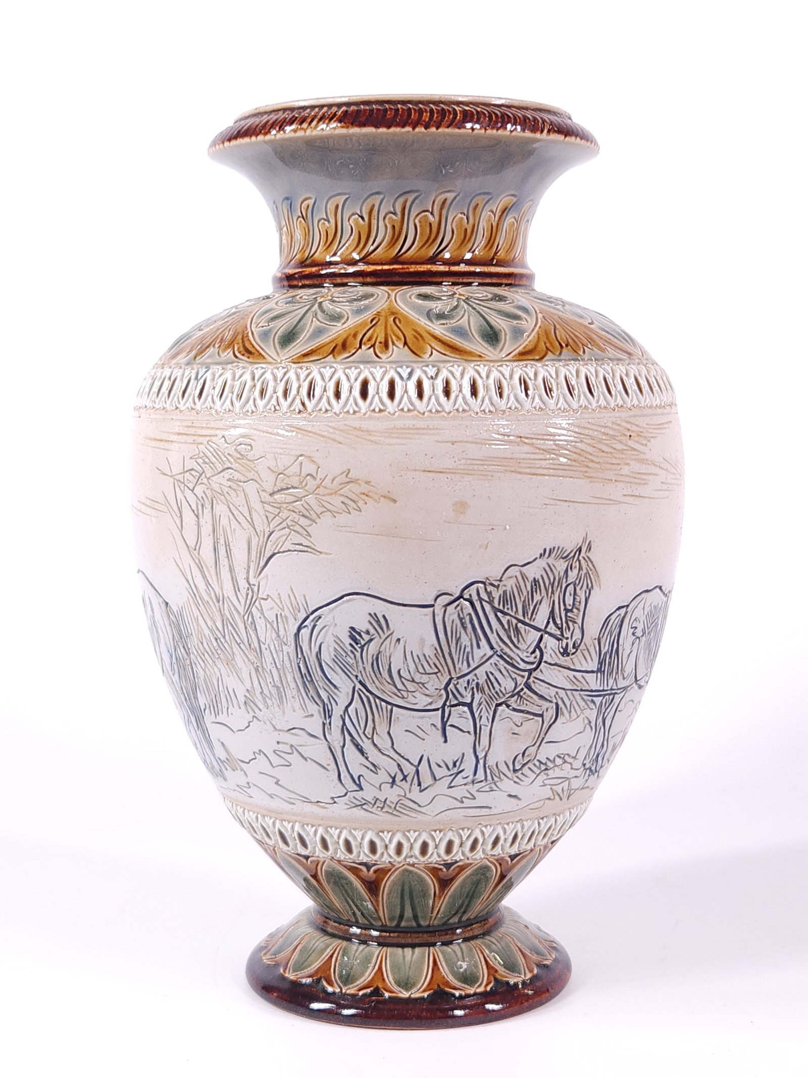 ANTIQUE CERAMIC DOULTON LAMBETH VASE W/ HORSE (1 of 7)