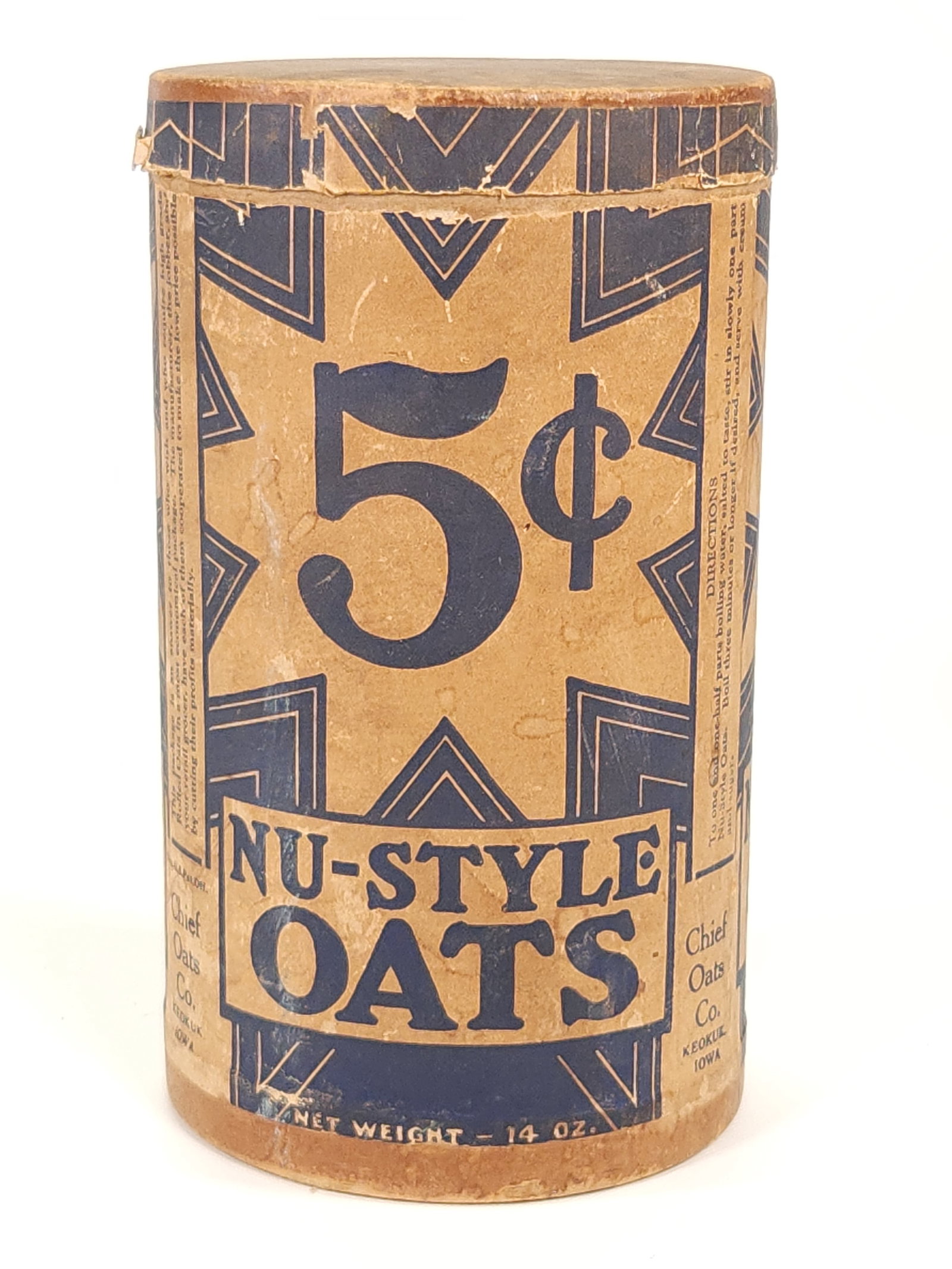 ANTIQUE NU-STYLE OATS 5CENT CONTAINER 14OZ. (1 of 2)
