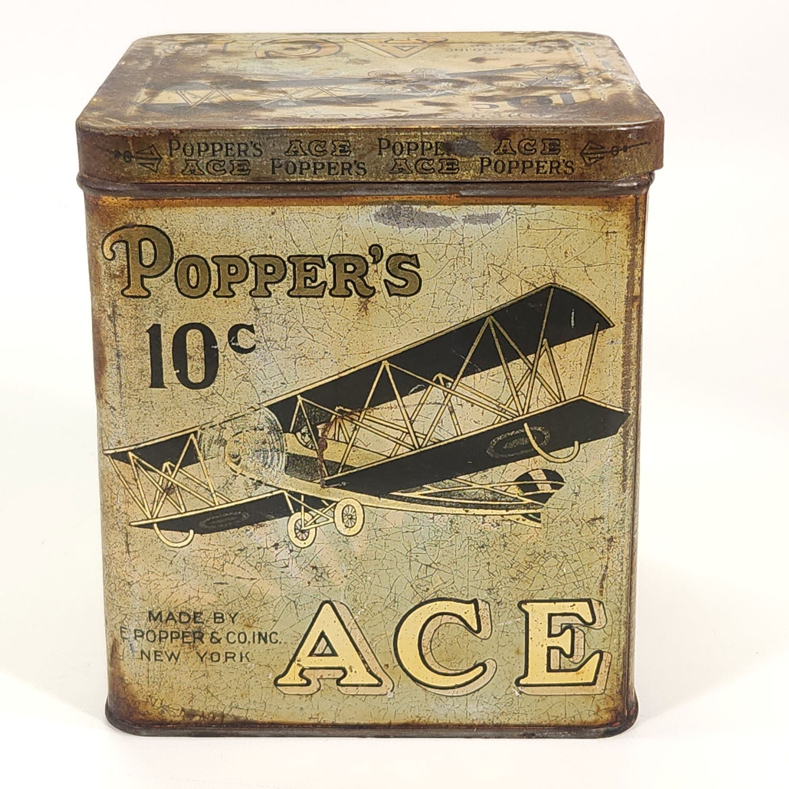 POPPER'S 10 CENT ACE AIRPLANE TOBACCO TIN (1 of 5)