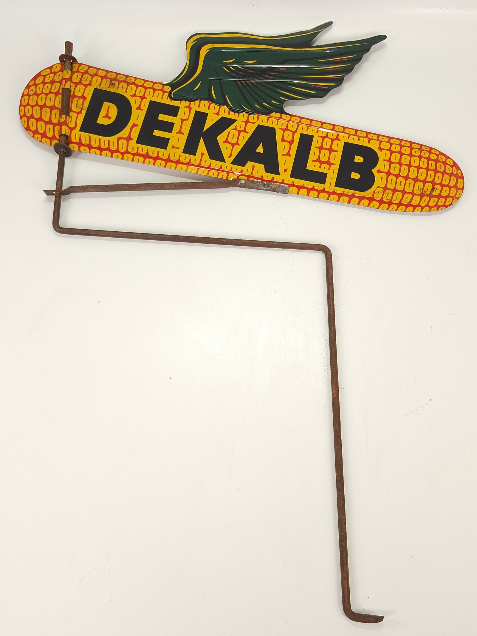 ANTIQUE DEKALB CORN EMBOSSED SIGN W/ STAND (1 of 4)