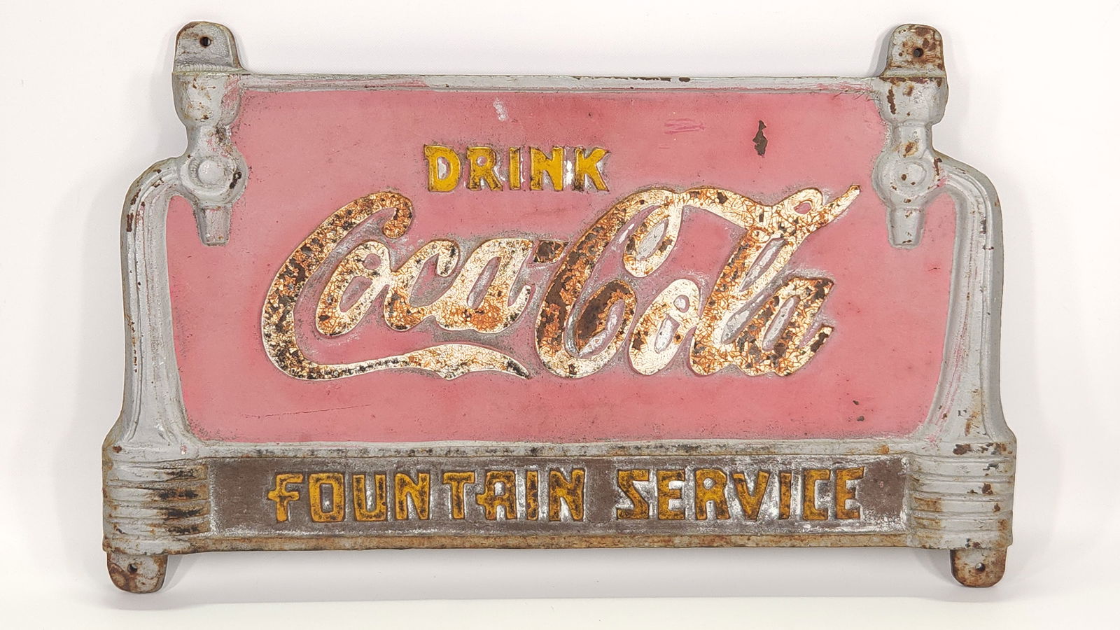 ANTIQUE CAST IRON COCA COLA FOUNTAIN SERVICE SIGN (1 of 3)