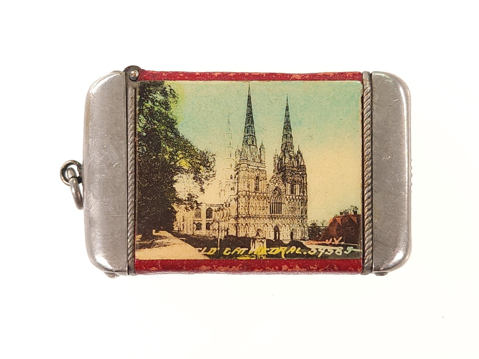 ANTIQUE OLD CATHEDRAL LICHFIELD LEATHER MATCH SAFE (1 of 4)