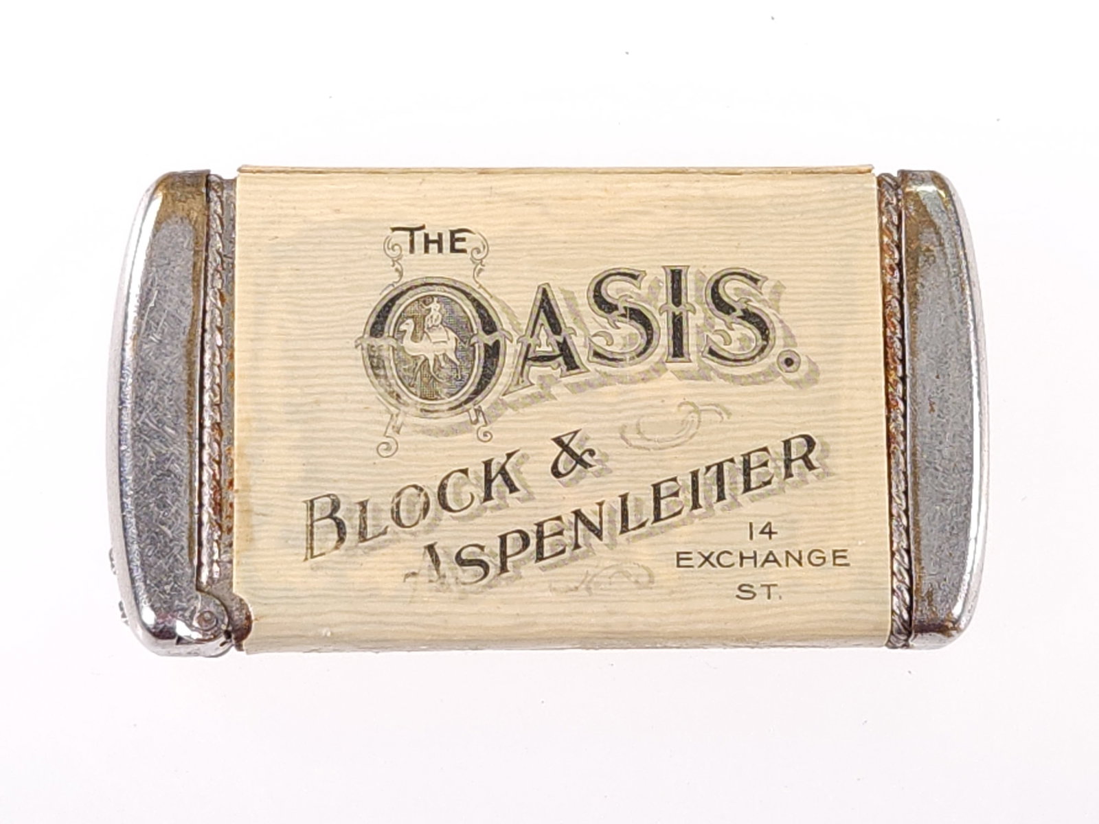 THE OASIS BLOCK & ASPENLEITER CELLULOID MATCH SAFE (1 of 4)