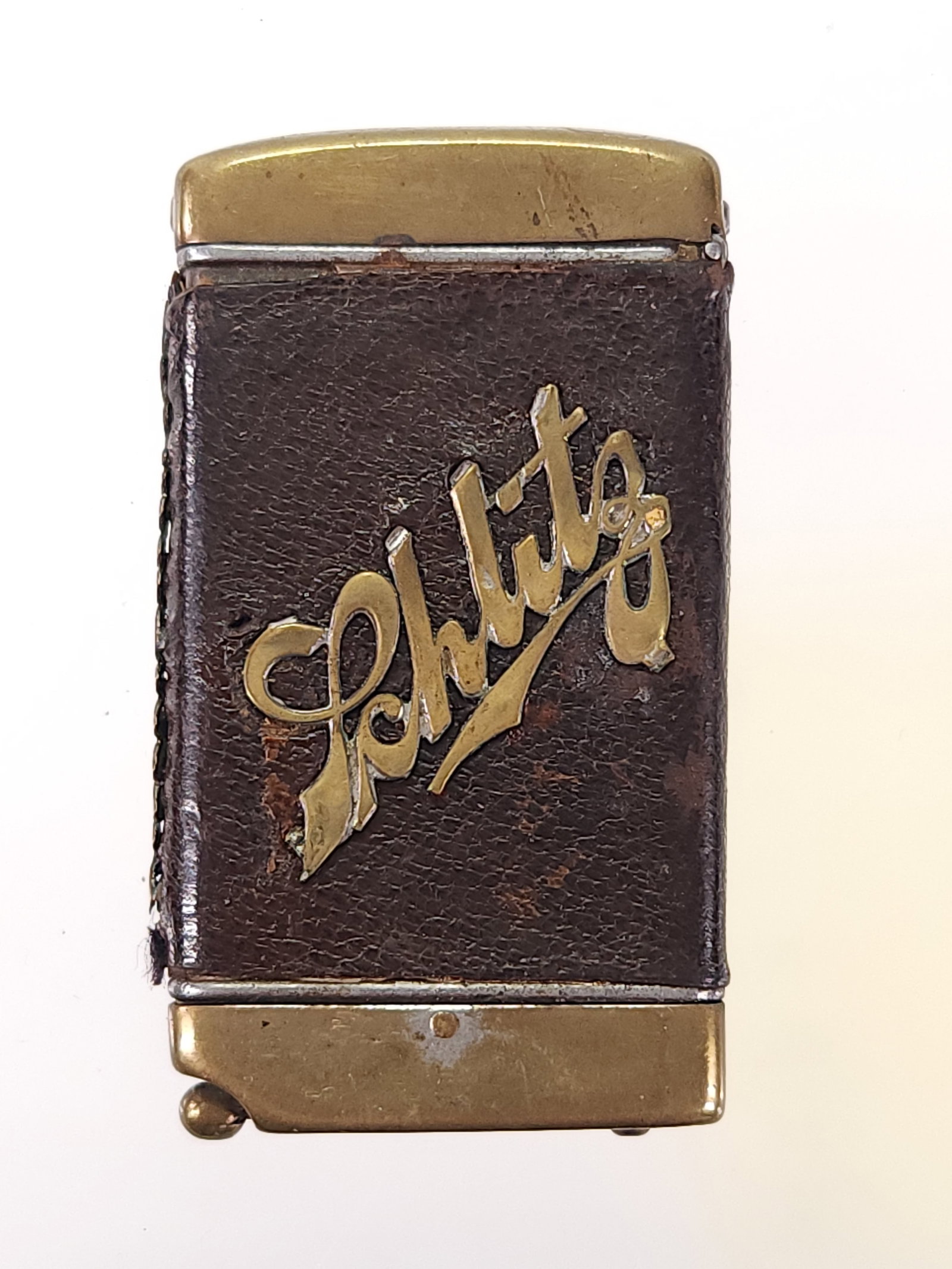 ANTIQUE SCHLITZ LEATHER MATCHSAFE CIGAR CUTTER (1 of 5)