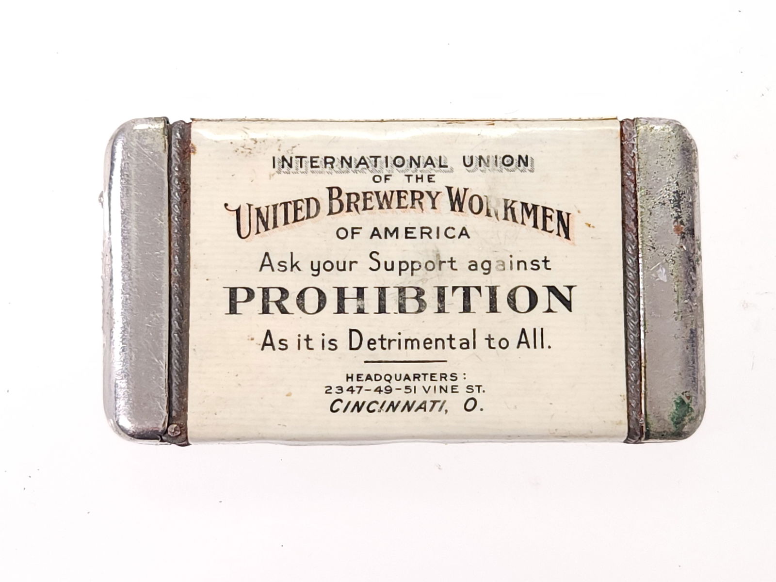 UNITED BREWERY WORKMAN PROHIBITION CELLULOID MATCHSAFE (1 of 5)