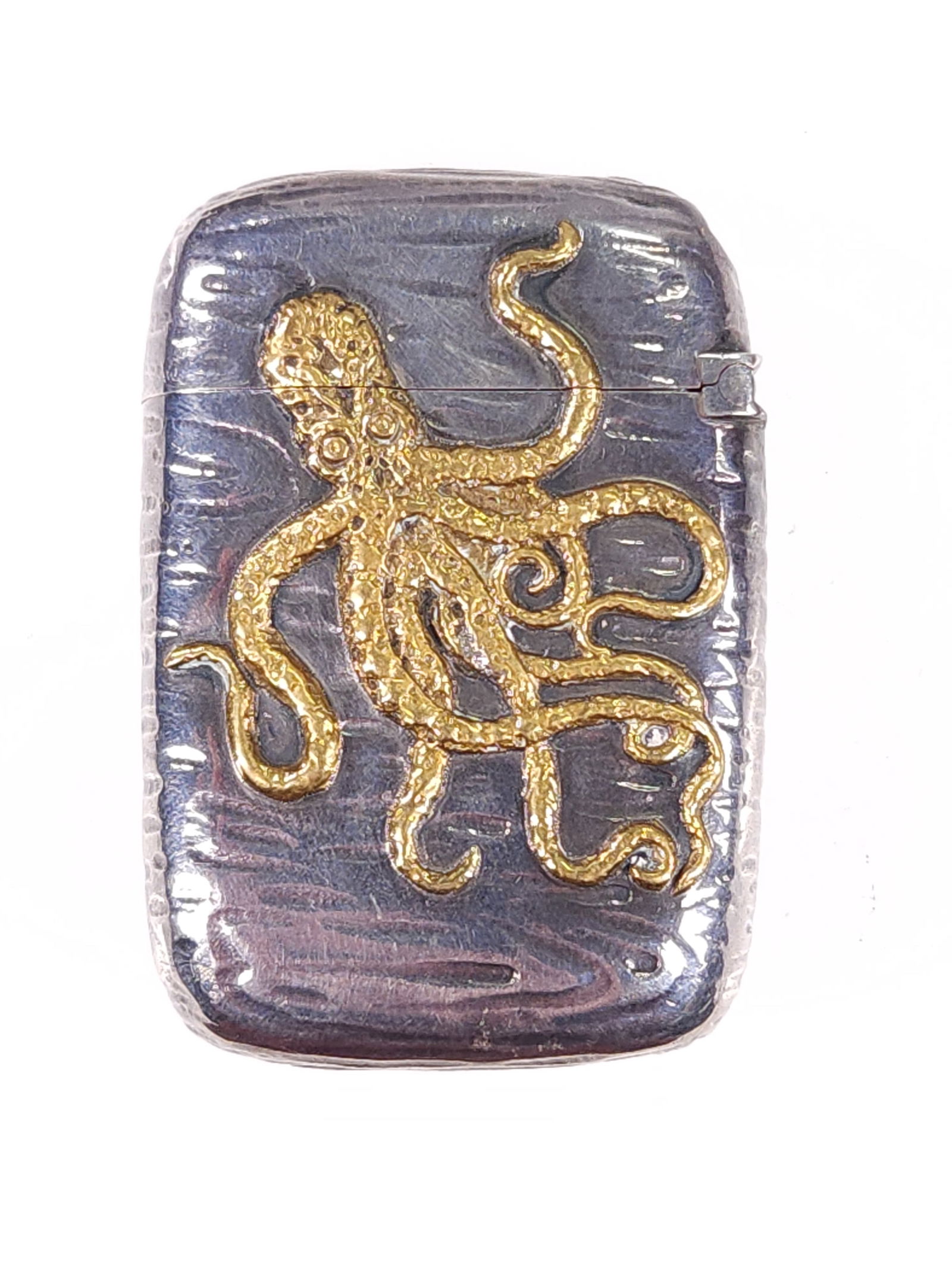 ANTIQUE STERLING SILVER MATCH SAFE W/ GOLD OCTOPUS (1 of 6)