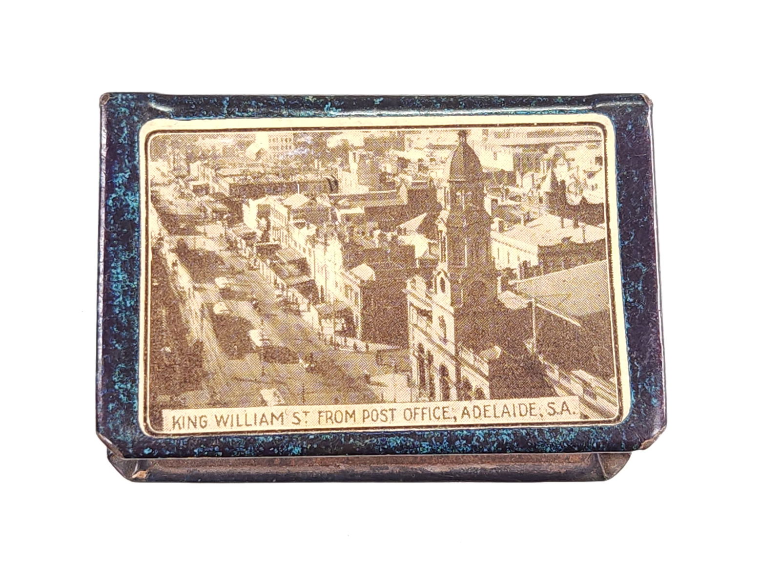 KING WILLIAM ST. FROM POST OFFICE ADELAIDE S.A. MATCH SAFE: REMAINS IN GOOD CONDITION, SHOWING SOME TYPICAL WEAR.