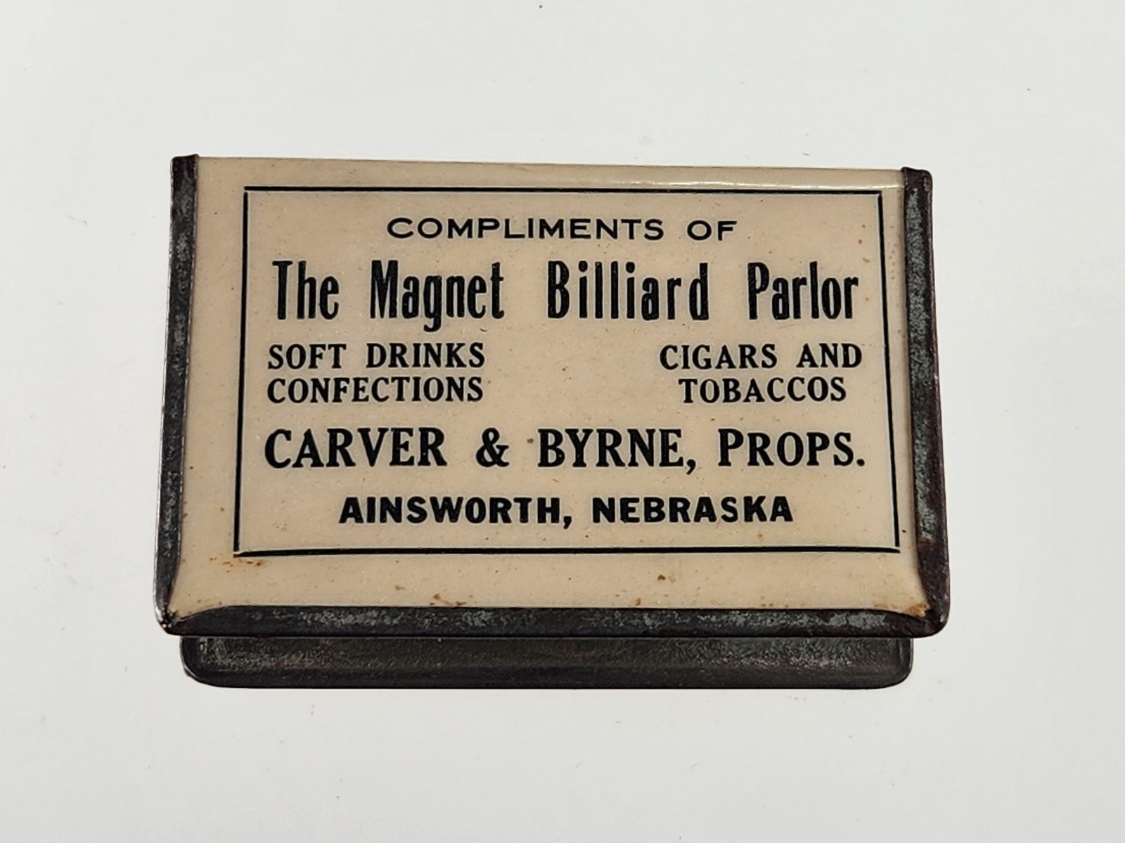 MAGNET BILLIARD PARLOR CELLULOID ADV. MATCH SAFE (1 of 3)
