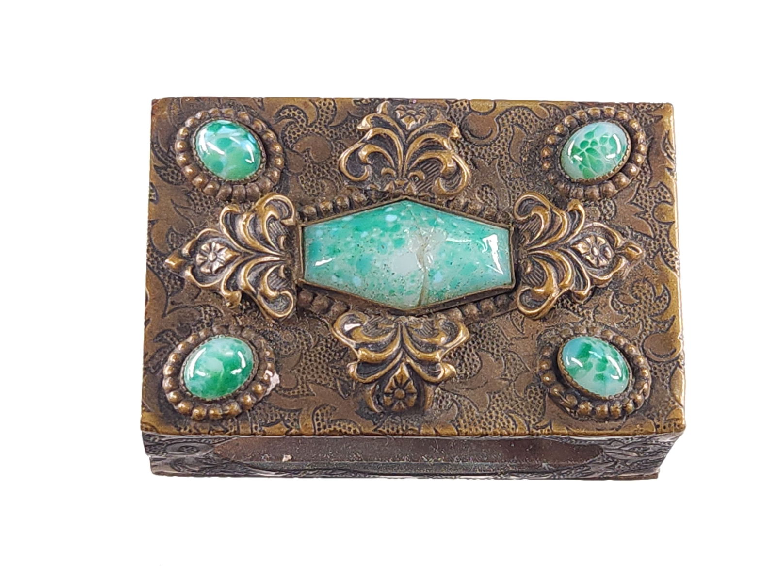 ANTIQUE JADE & BRASS MATCH SAFE (1 of 4)