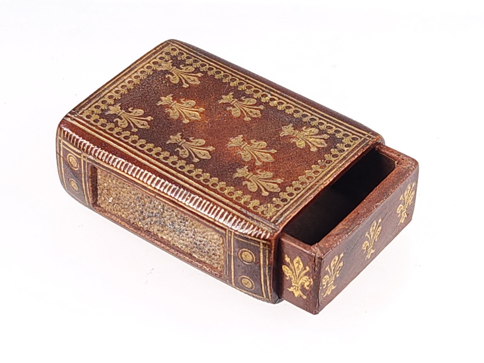 NICE ANTIQUE LEATHER BOOK MATCH SAFE (1 of 4)