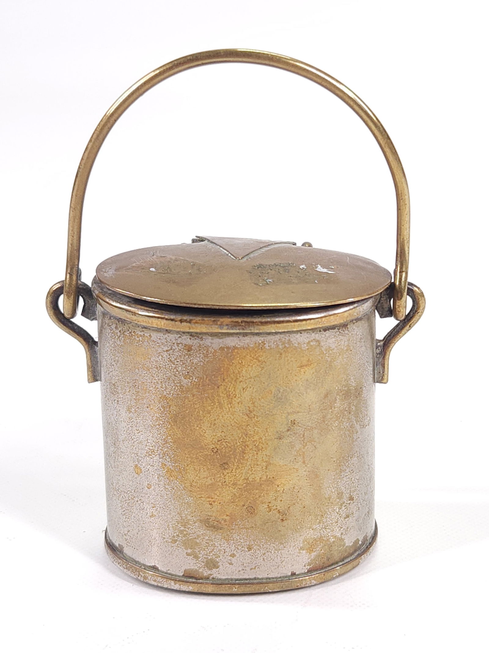 ANTIQUE SILVER OVER COPPER PAIL MATCH SAFE W/ STRIKER (1 of 5)