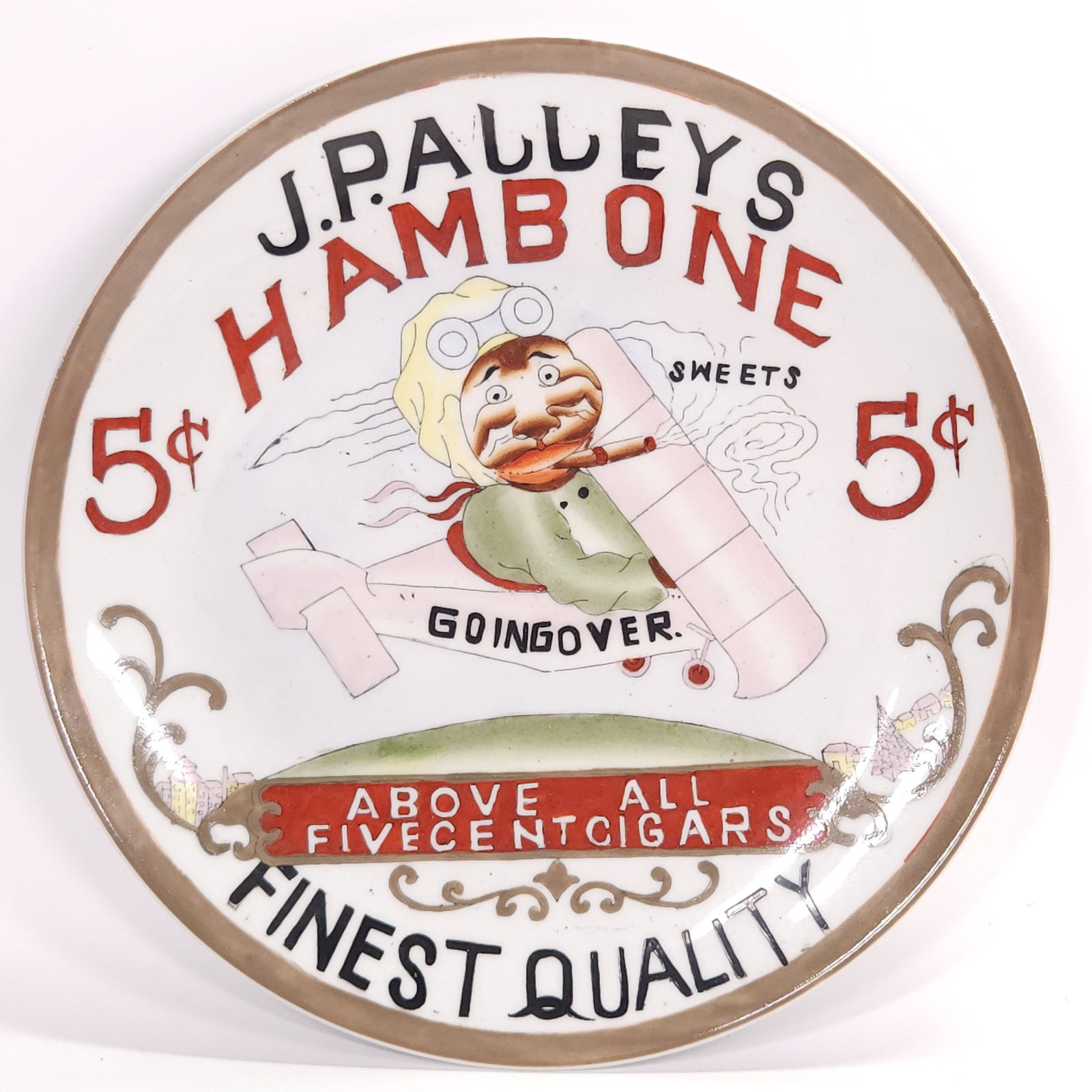 ANTIQUE J.P. ALLEY'S HAMBONE CIGAR ADVERTISING PLATE (1 of 5)
