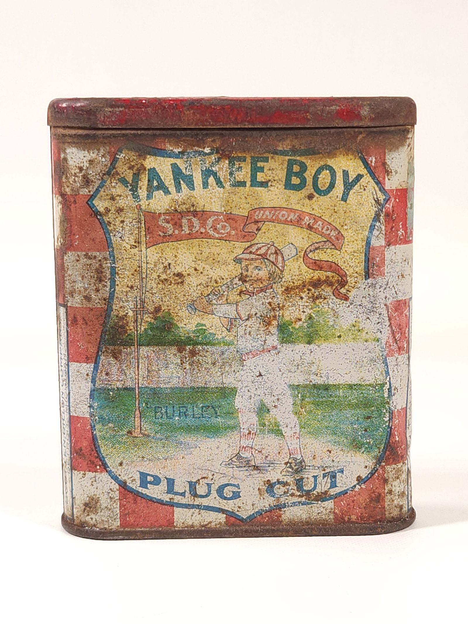 BURLEY S.D.CO. UNION MADE YANKEE BOY BASEBALL TOBACCO TIN (1 of 3)