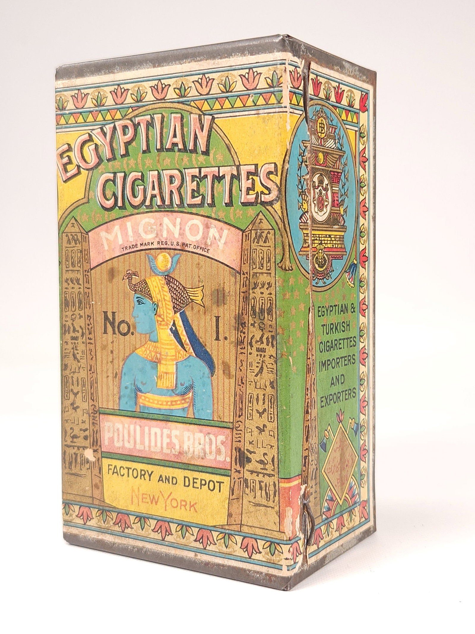 POULIDES BROS. EGYPTIAN CIGARETTE TIN W/ PAPER LABEL (1 of 5)