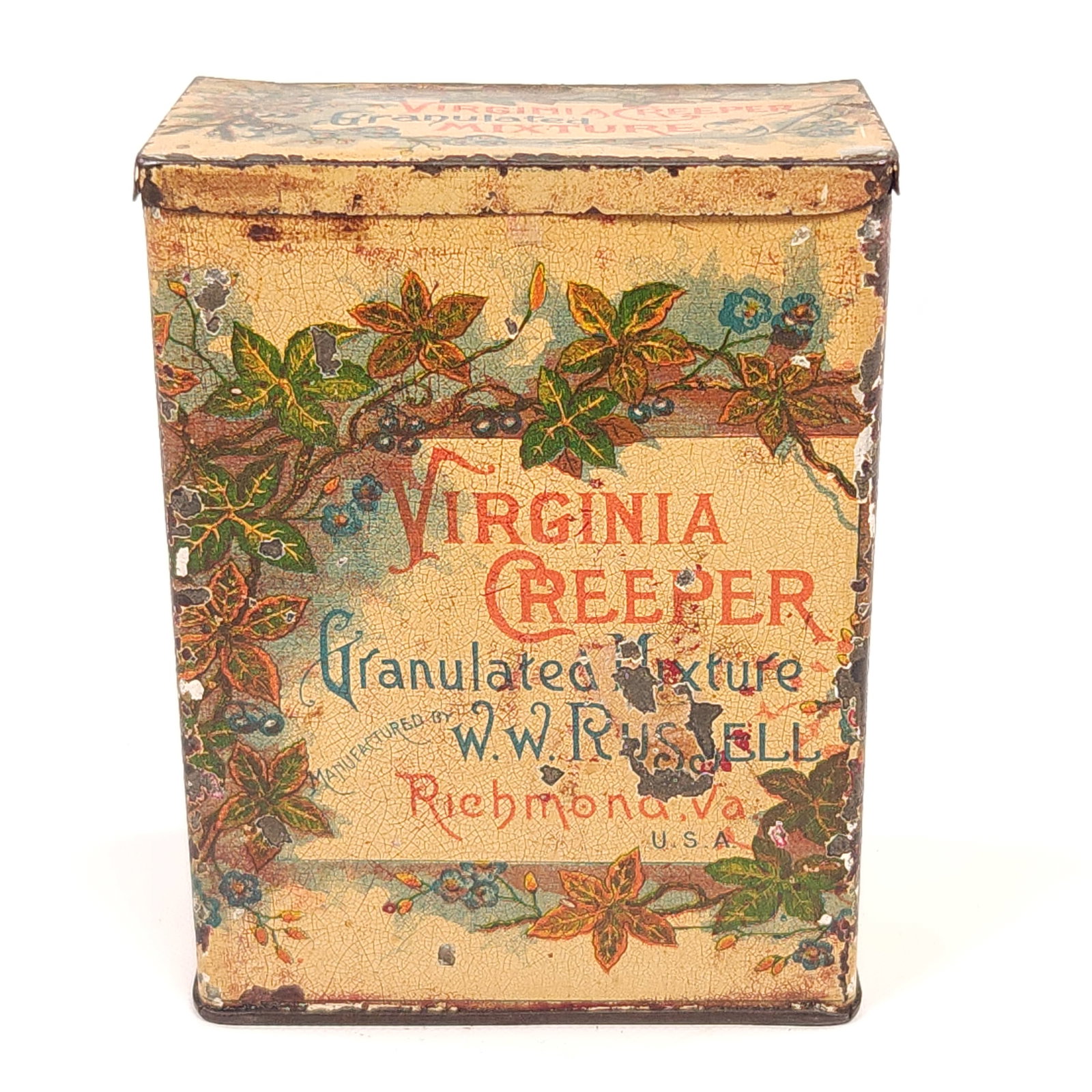 W.W. RUSSELL VIRGINIA CREEPER TOBACCO TIN (1 of 4)