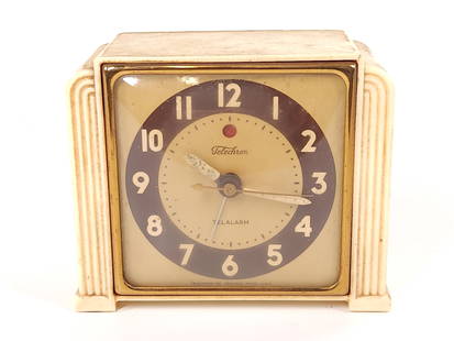TELECHRON TELALARM ELECTRIC ALARM CLOCK 7H91: CLOCK REMAINS IN GOOD CONDITION WITH LIGHT GENERAL WEAR, DUST, DAMAGED CORD APPROX. COMBINED DIMENSIONS: 5'' H x 6'' W x 4'' D