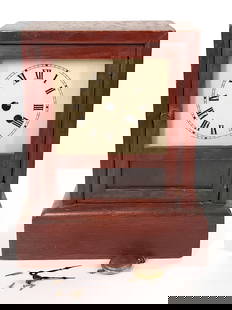 TERRY CLOCK MOVEMENT WOOD CASE 1868 PATENT CONN: CASE REMAINS IN GOOD CONDITION WITH LIGHT GENERAL WEAR, DUST, TERRY MOVEMENT - PAT 1868 - WATERBURY CONN., PENDULUM, LOOSE ARMS, LOOSE FACE INCLUDED APPROX. COMBINED DIMENSIONS: 9'' H x 8'' W x 4''