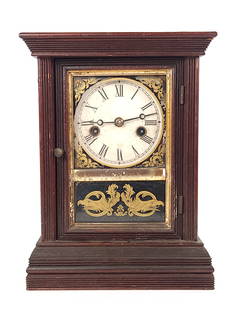 WELCH SPRING & CO COTTAGE CLOCK EAGLE W/PENDULUM: CLOCK REMAINS IN GOOD CONDITION WITH LIGHT GENERAL WEAR, PENDULUM INCLUDED APPROX. COMBINED DIMENSIONS: 11'' H x 9'' W x 5'' D