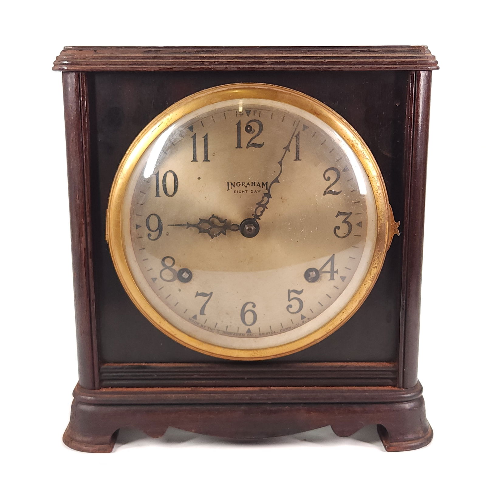 INGRAHAM 8 DAY CORNELL MAHOGANY MANTEL SHELF CLOCK (1 of 7)