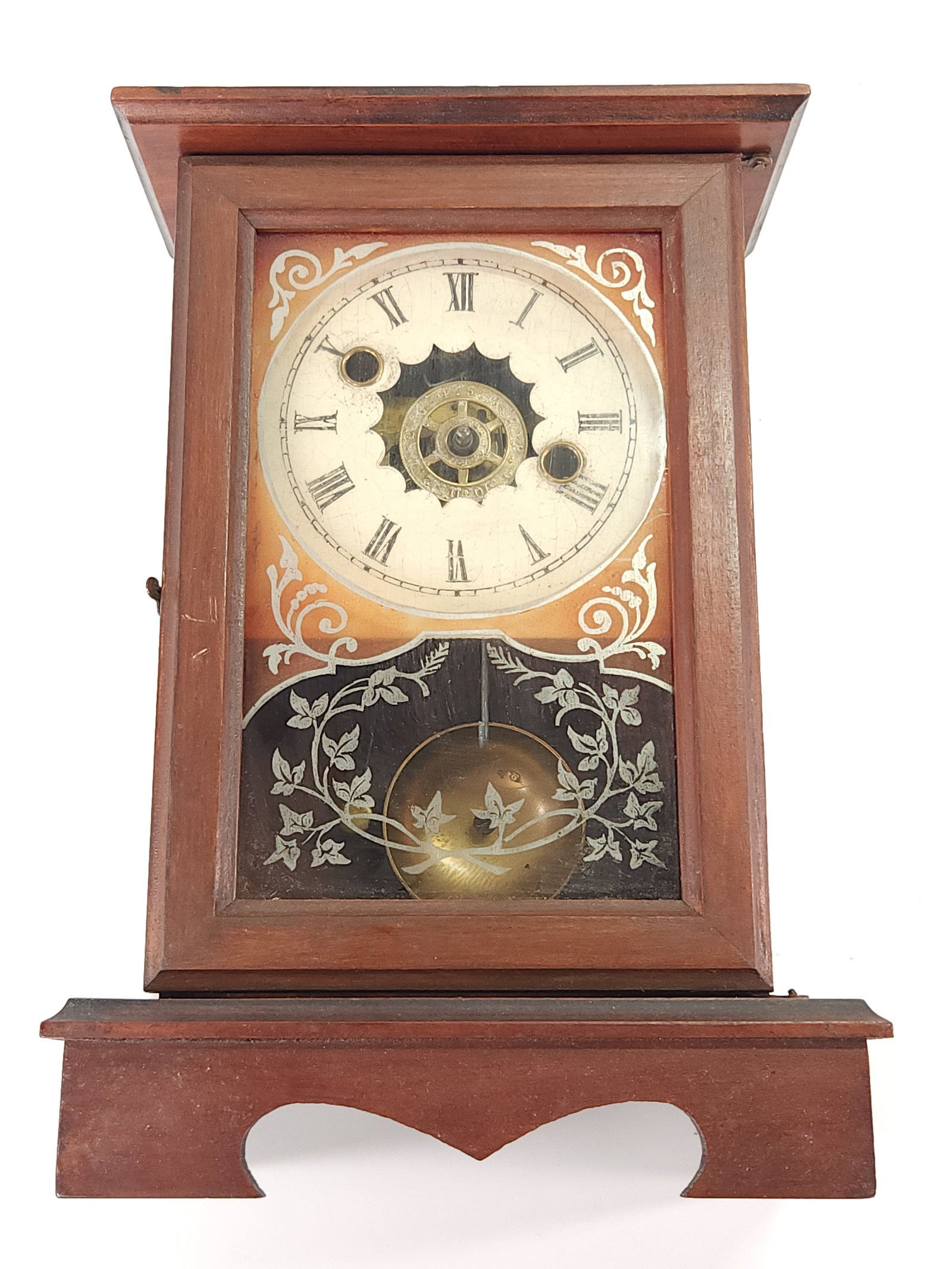 ANTIQUE GILBERT COTTAGE CLOCK CHROMO TIME BELL (1 of 3)