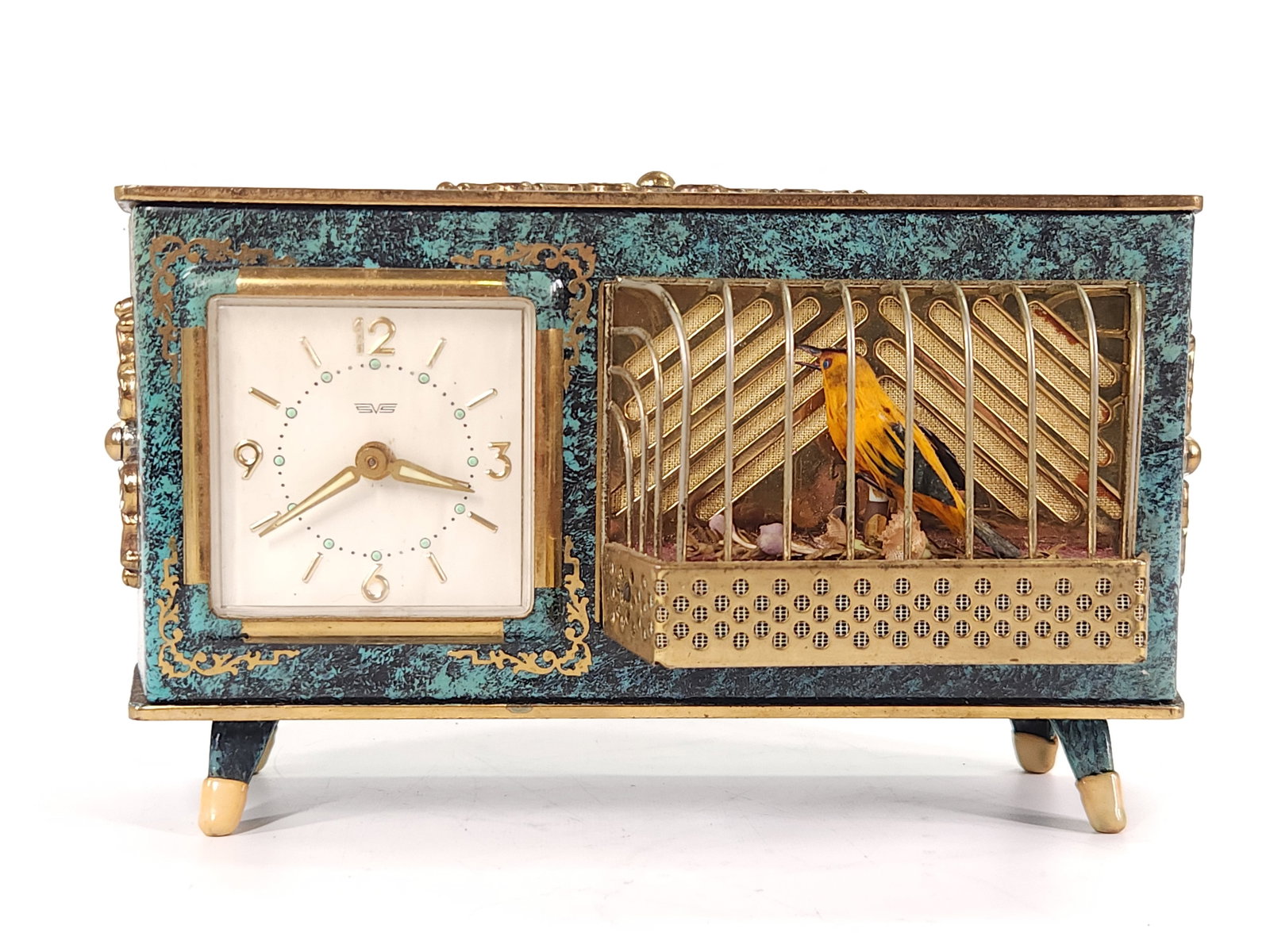 GERMAN SINGING BIRD AUTOMATON WIND UP ALARM CLOCK (1 of 4)