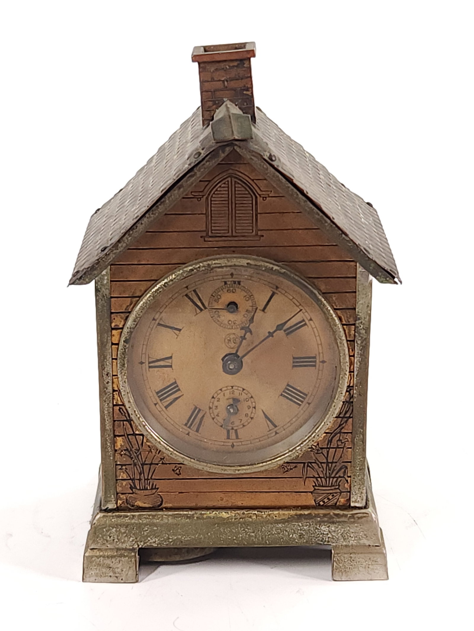 SETH THOMAS BRASS CABIN LODGE 8 DAY ALARM CLOCK (1 of 6)