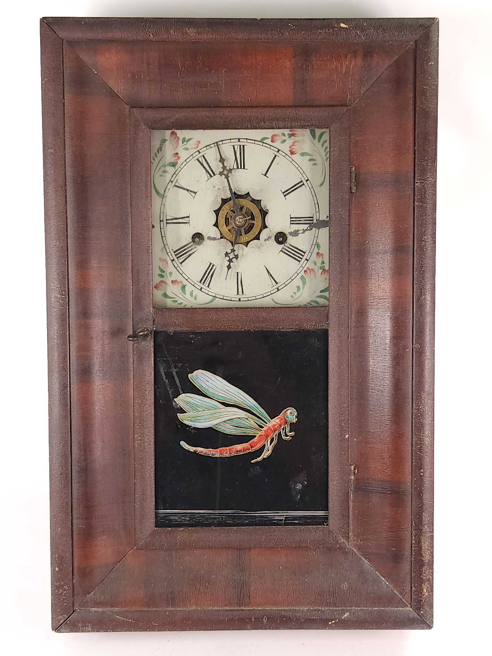 E N WELCH OGEE VENEER WOOD SHELF CLOCK DRAGONFLY (1 of 7)