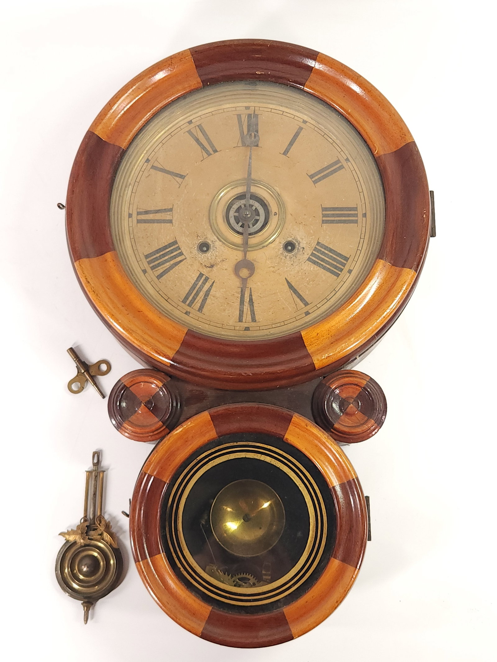 IONIC MOSAIC INGRAHAM 2-TONE 8 DAY WALL CLOCK (1 of 7)